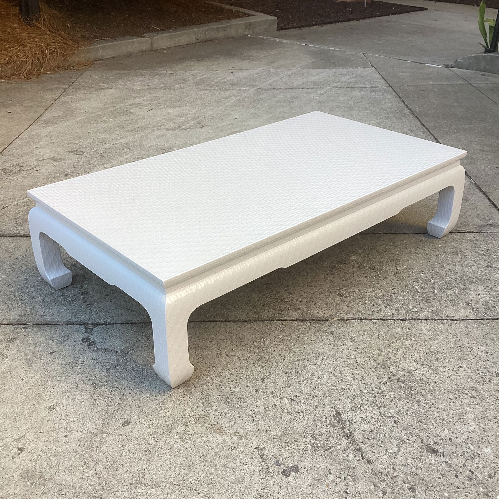 Restored Baker Furniture Company Raffia Wrapped Cocktail Table in Pearl Lacquer Finish - 8