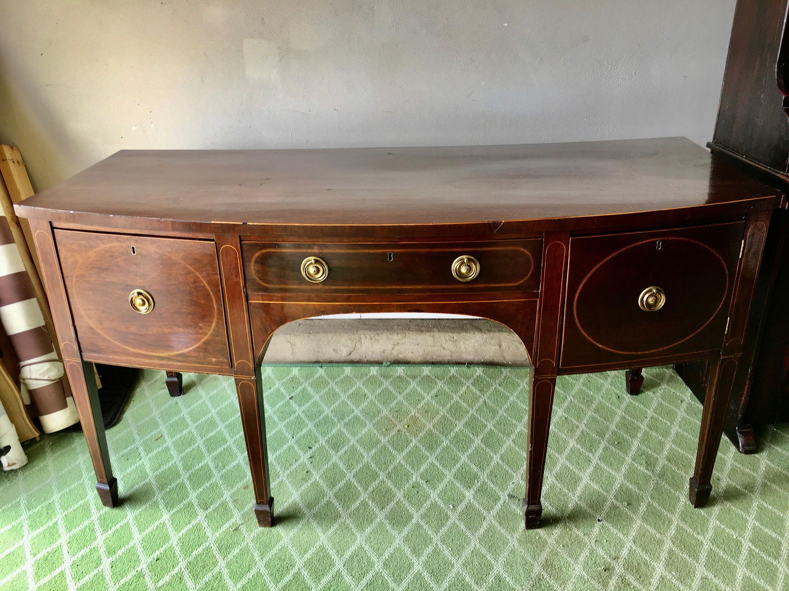 English Antique Bow Front Breakfront Sideboard - 2