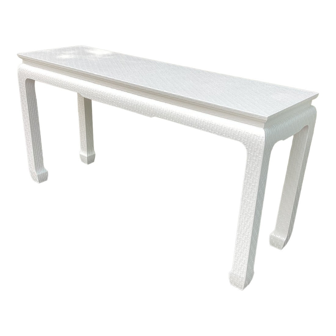 1970s Restored Baker Furniture Company Raffia Wrapped Console in Pearl White (1 of 7)
