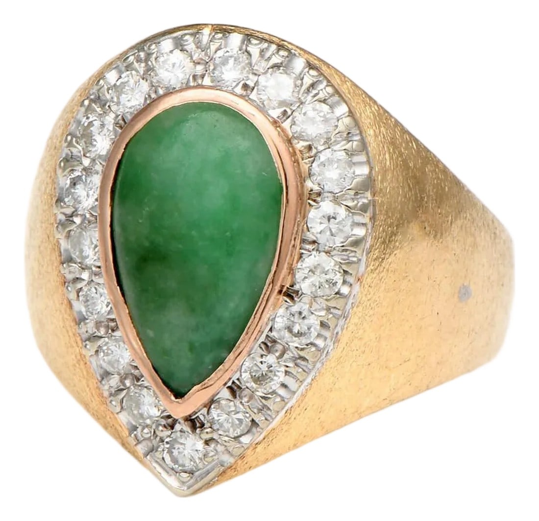 14KY Vintage Jadeite Jade & Diamond(0.60) Ring, size 7.5 (1 of 5)