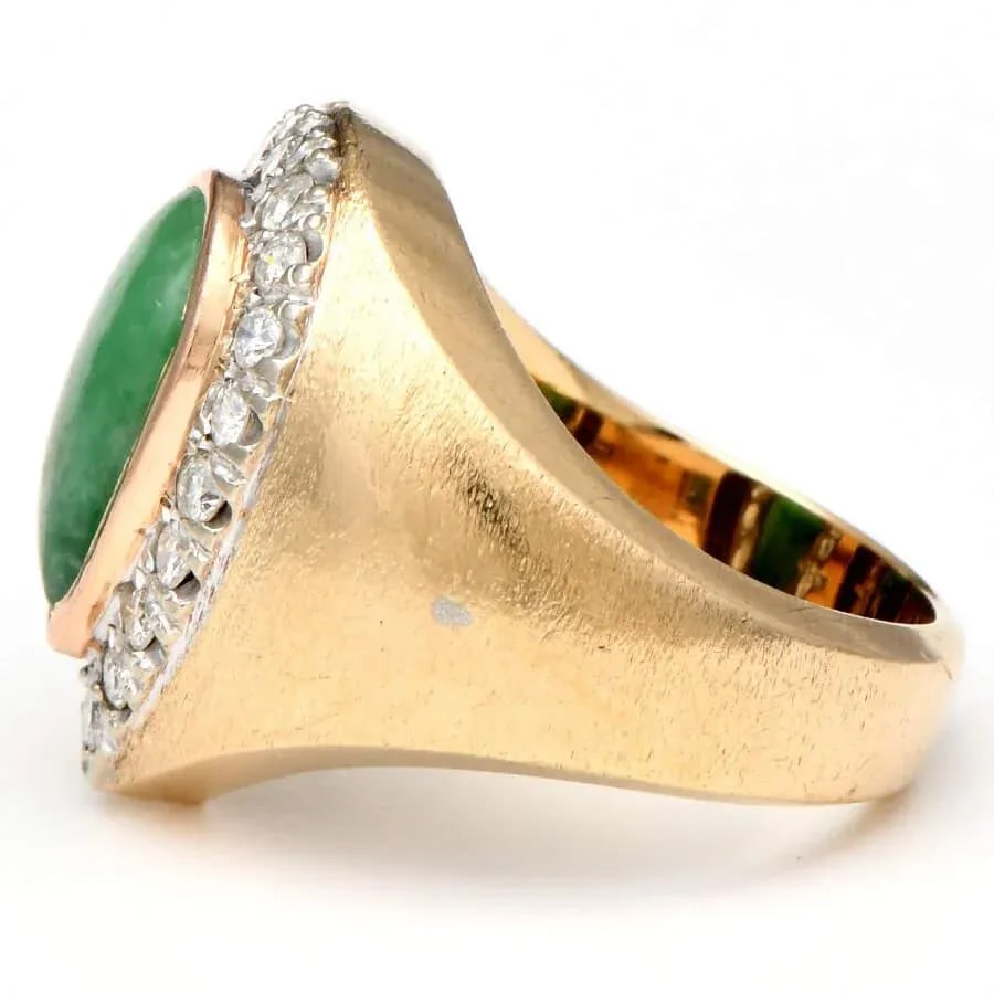 14KY Vintage Jadeite Jade & Diamond(0.60) Ring, size 7.5 - 3