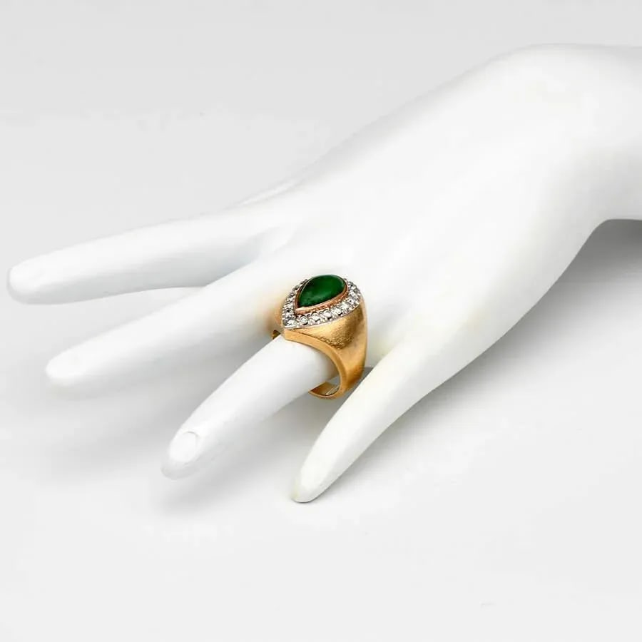 14KY Vintage Jadeite Jade & Diamond(0.60) Ring, size 7.5 - 5