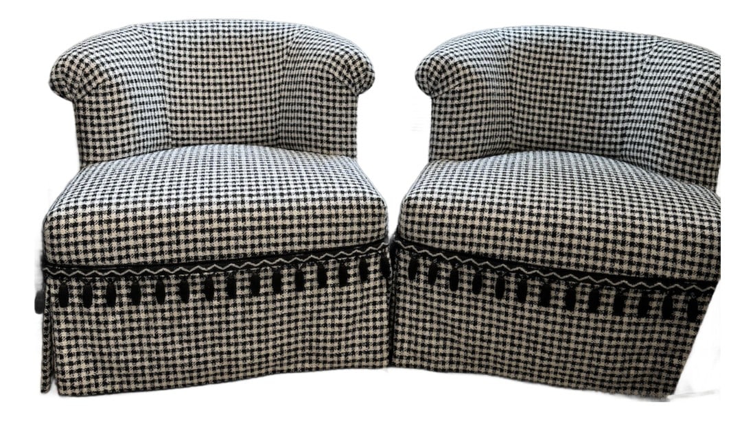 Classic Sofa - Petite Barrel Chairs: Has been a floor sample at our New York City showroom. Lightly used. Our frames are made from hard poplar and maple for a lifetime guarantee. Double dowel jointed and hand tied springs. Inserts are 50