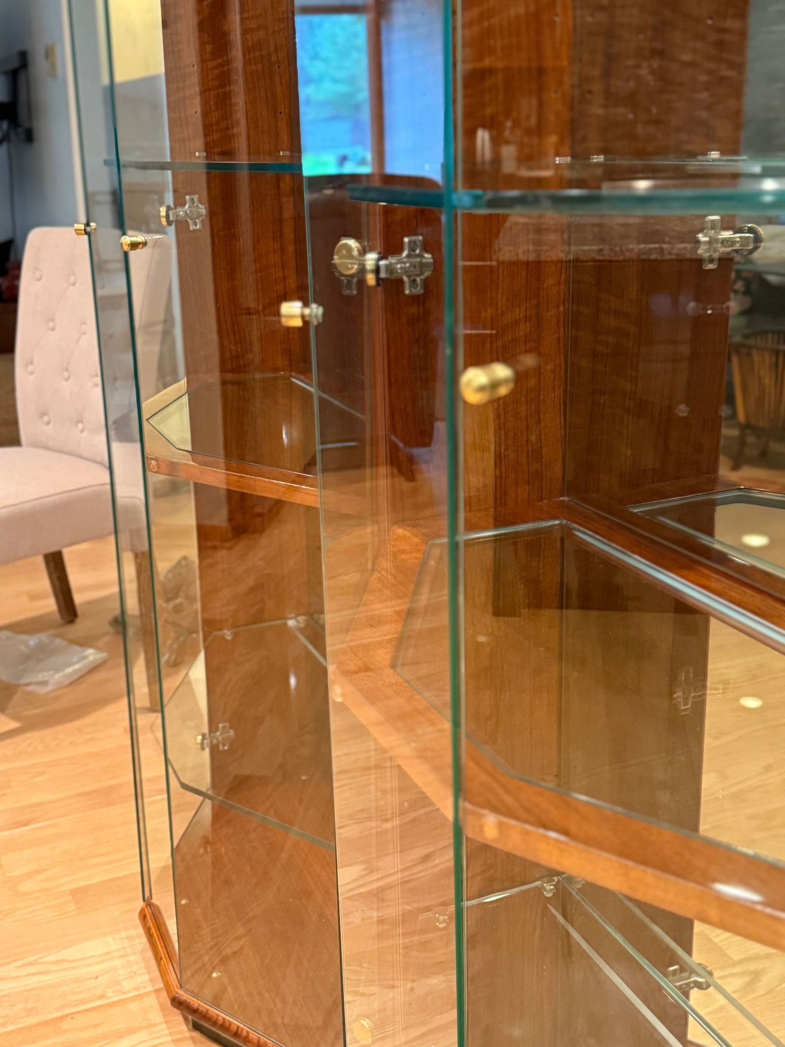 Henredon Cherry Wood Vitrine Illuminated Display Cabinets Book Matched Pair - 13