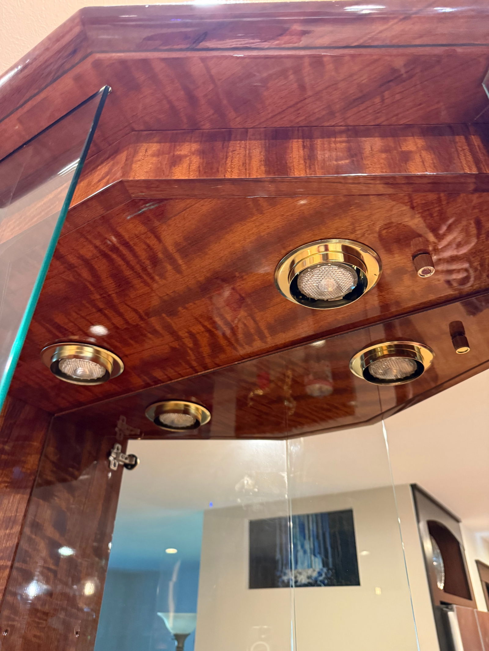 Henredon Cherry Wood Vitrine Illuminated Display Cabinets Book Matched Pair - 14