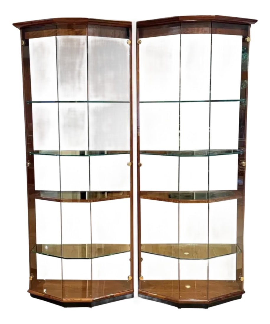 Henredon Cherry Wood Vitrine Illuminated Display Cabinets Book Matched Pair (1 of 17)