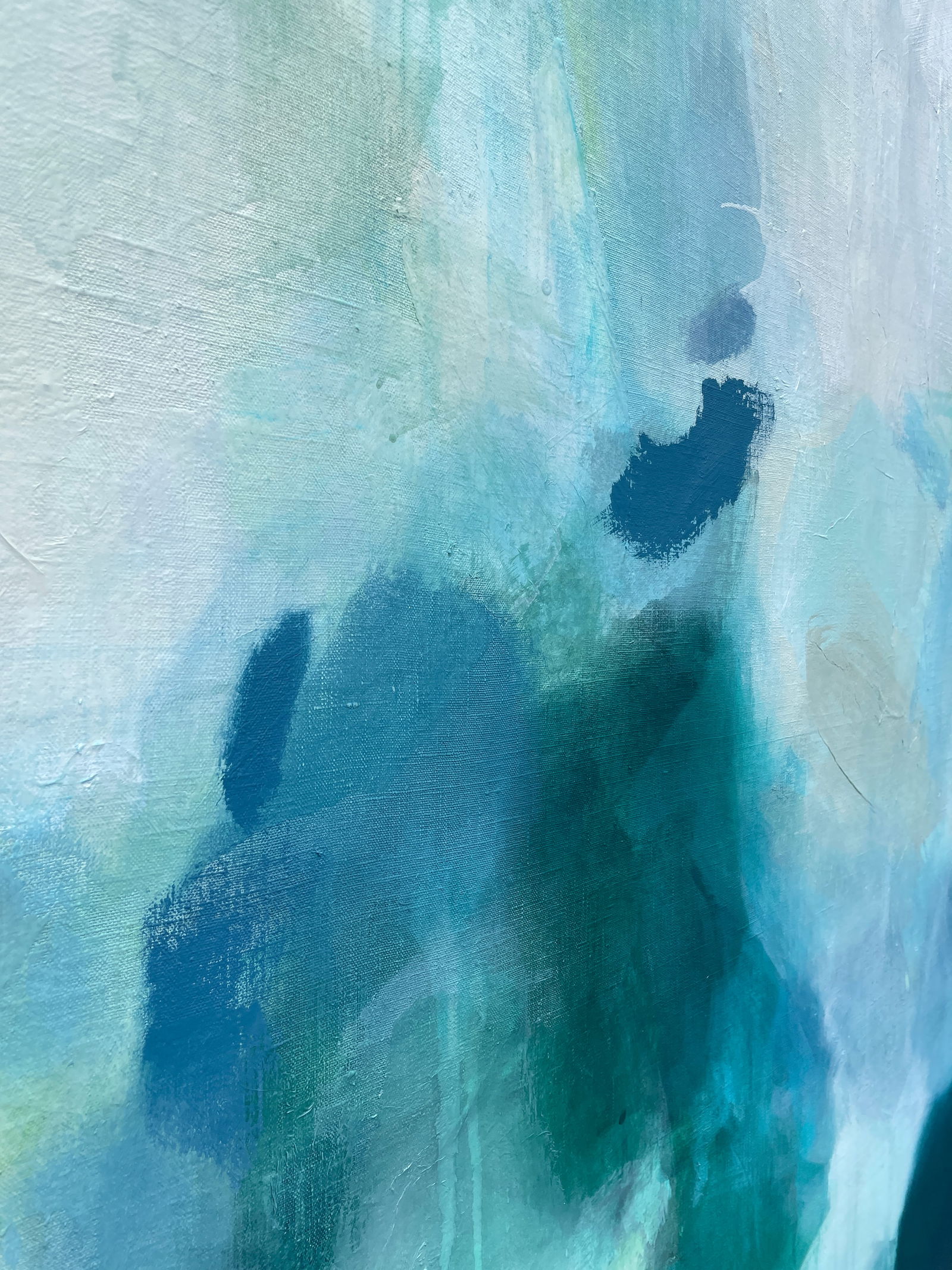 But Still, You Large Lyrical Abstraction Diptych Painting in Ethereal Greens and Blues by Stac - 11