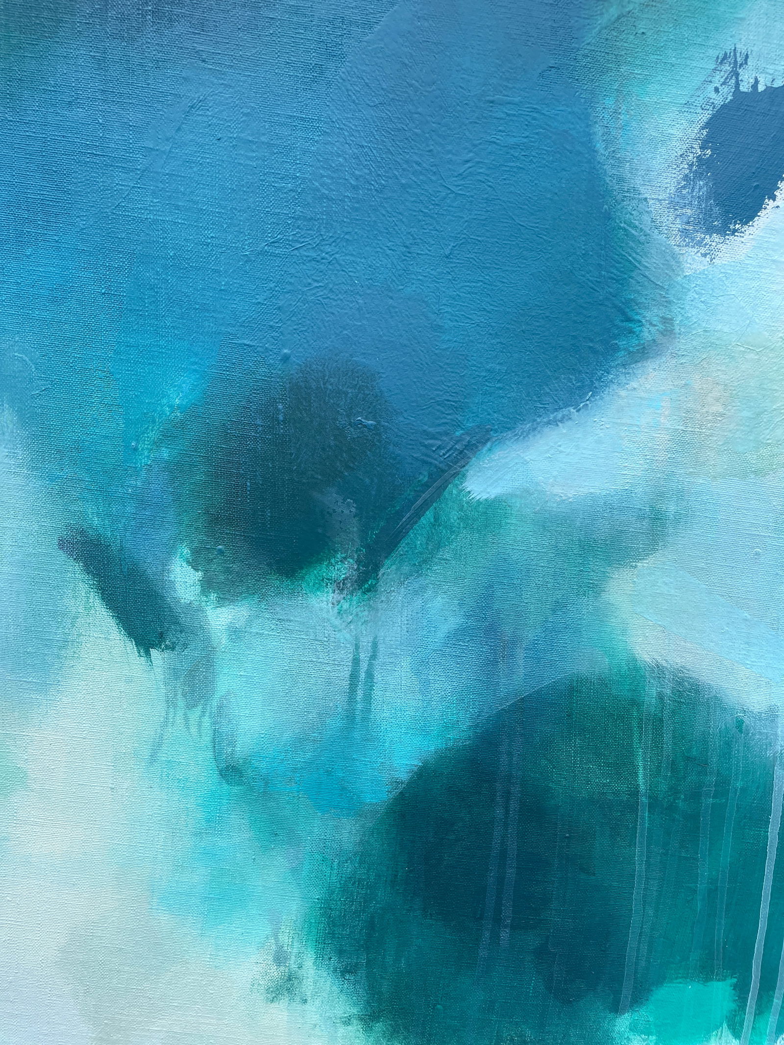 But Still, You Large Lyrical Abstraction Diptych Painting in Ethereal Greens and Blues by Stac - 12