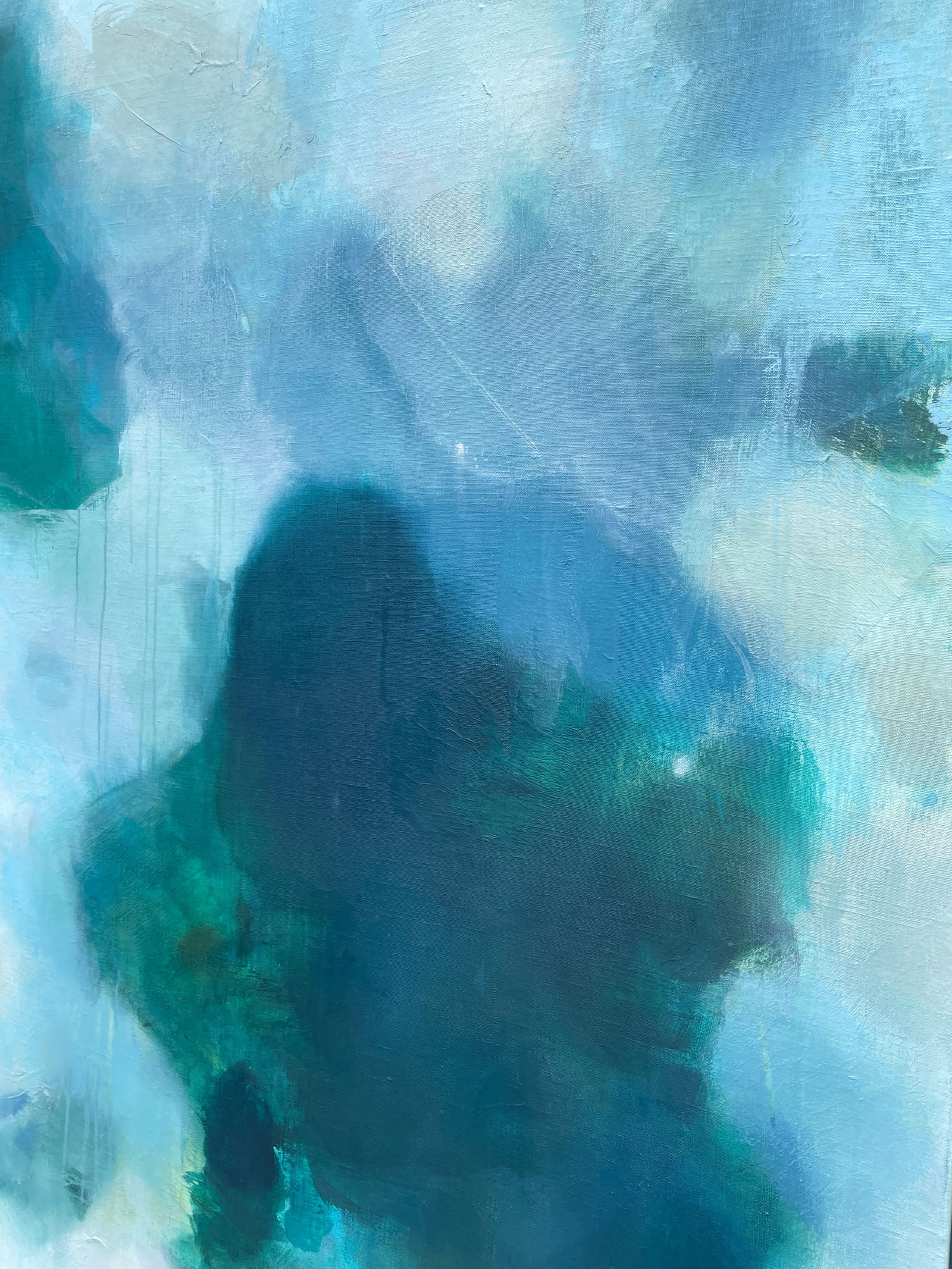 But Still, You Large Lyrical Abstraction Diptych Painting in Ethereal Greens and Blues by Stac - 13