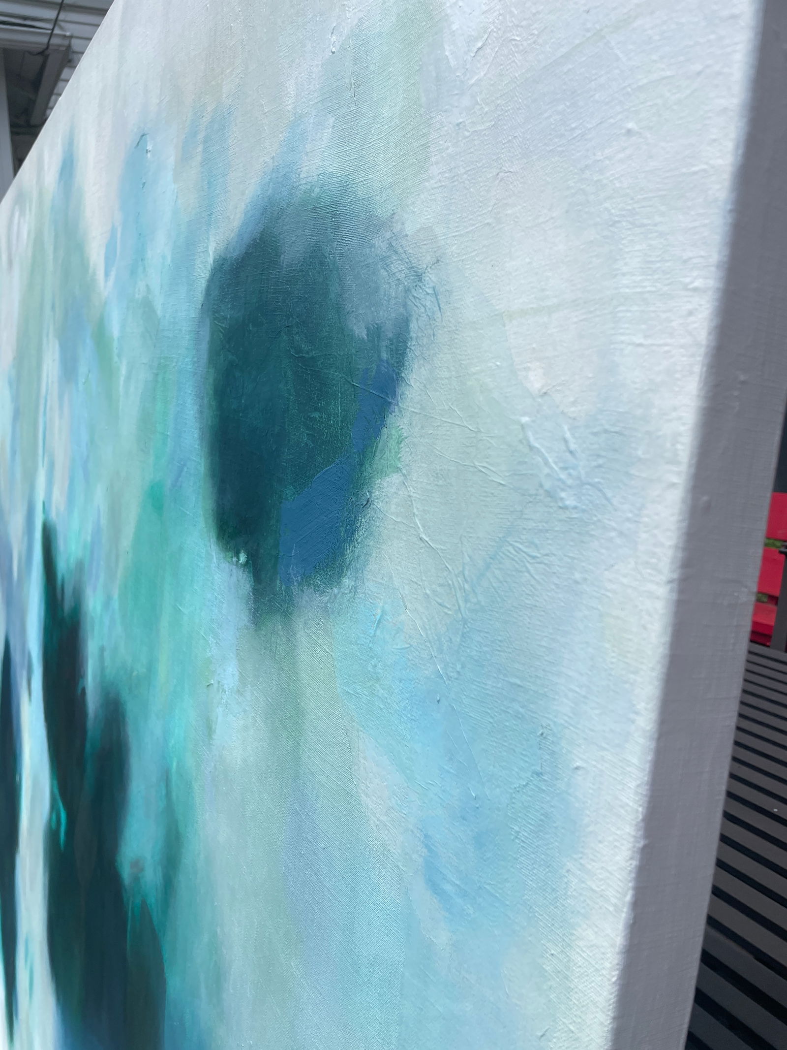 But Still, You Large Lyrical Abstraction Diptych Painting in Ethereal Greens and Blues by Stac - 14