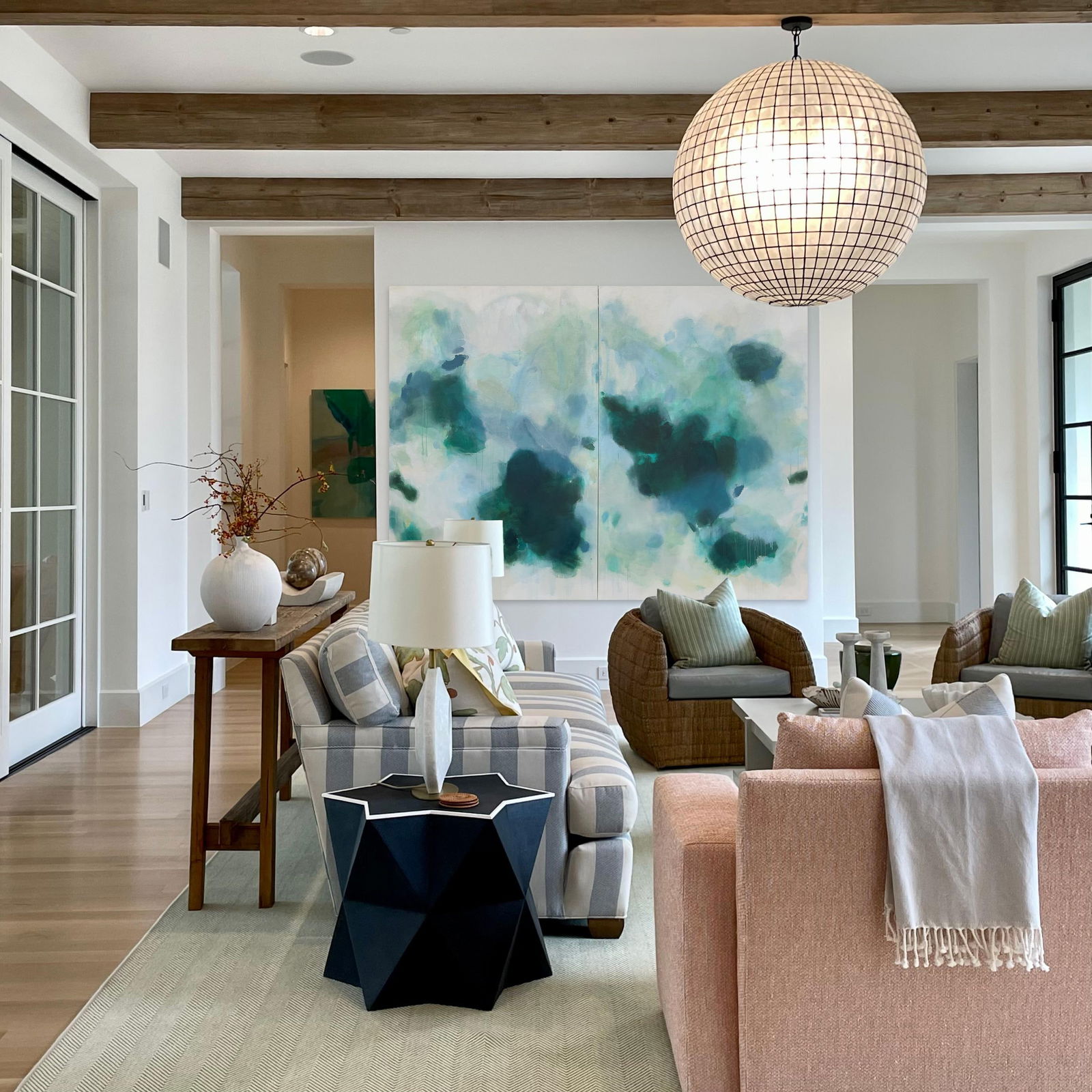 But Still, You Large Lyrical Abstraction Diptych Painting in Ethereal Greens and Blues by Stac - 3