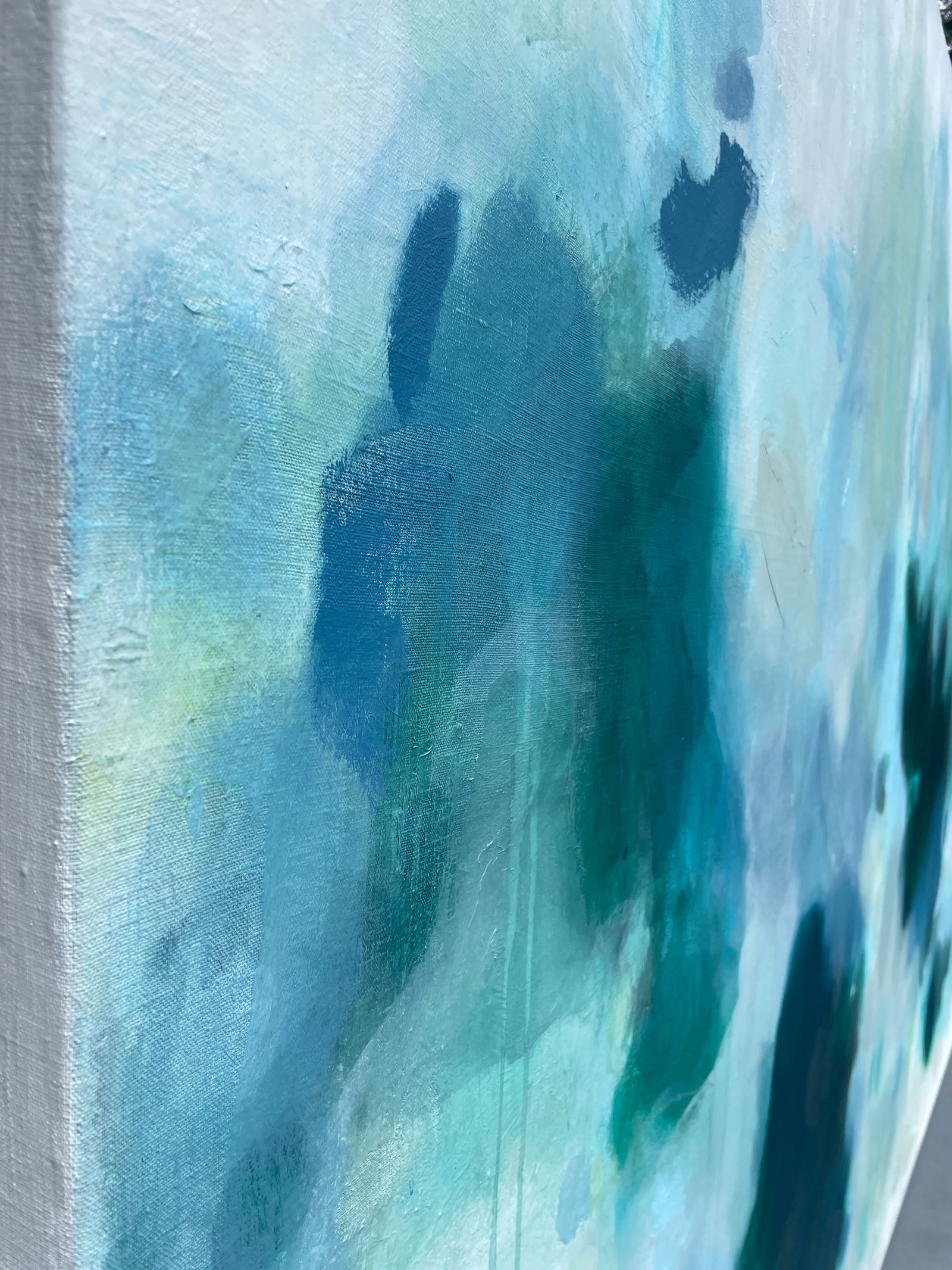 But Still, You Large Lyrical Abstraction Diptych Painting in Ethereal Greens and Blues by Stac - 5