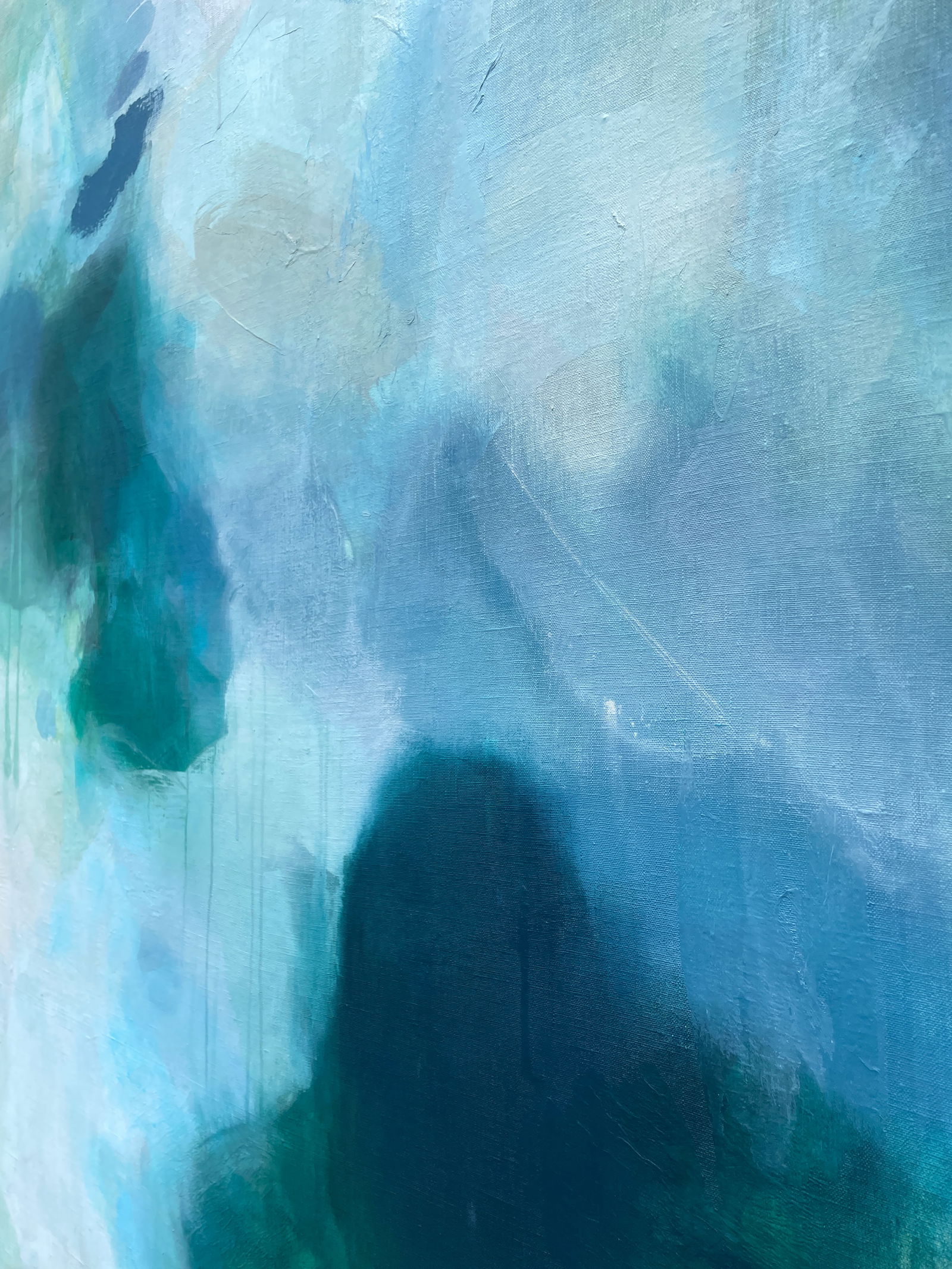 But Still, You Large Lyrical Abstraction Diptych Painting in Ethereal Greens and Blues by Stac - 8
