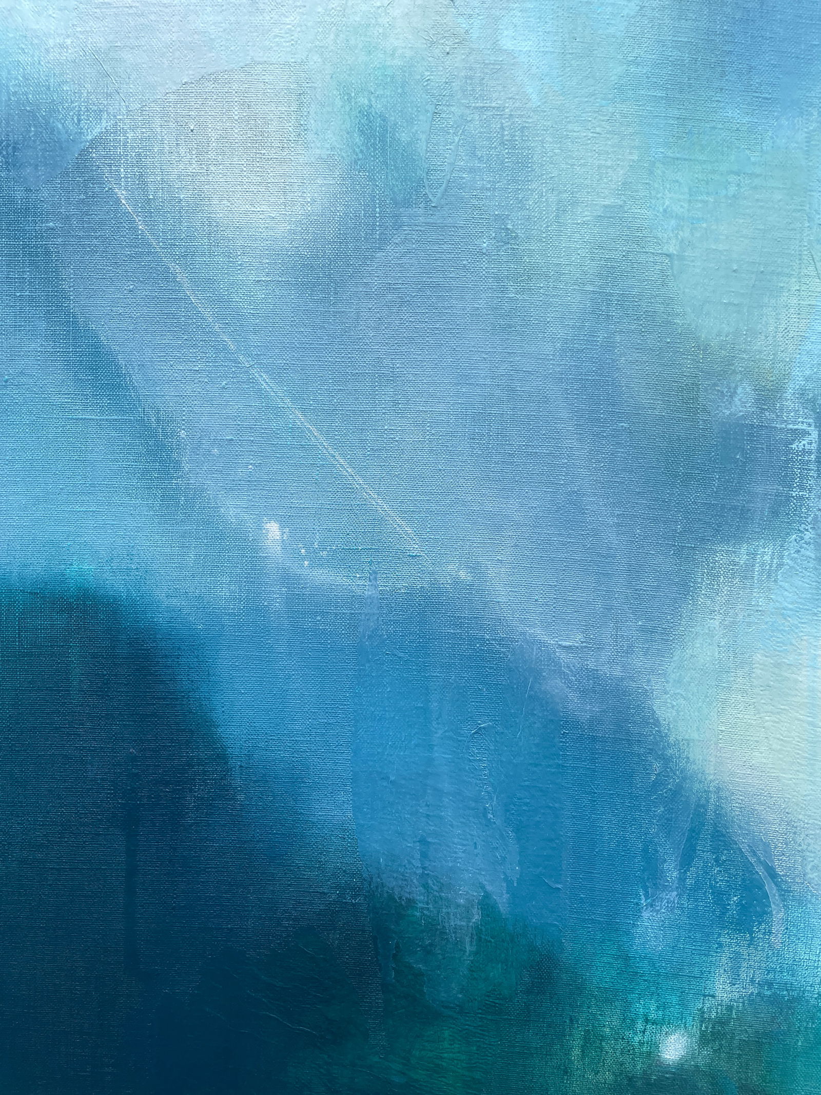 But Still, You Large Lyrical Abstraction Diptych Painting in Ethereal Greens and Blues by Stac - 9