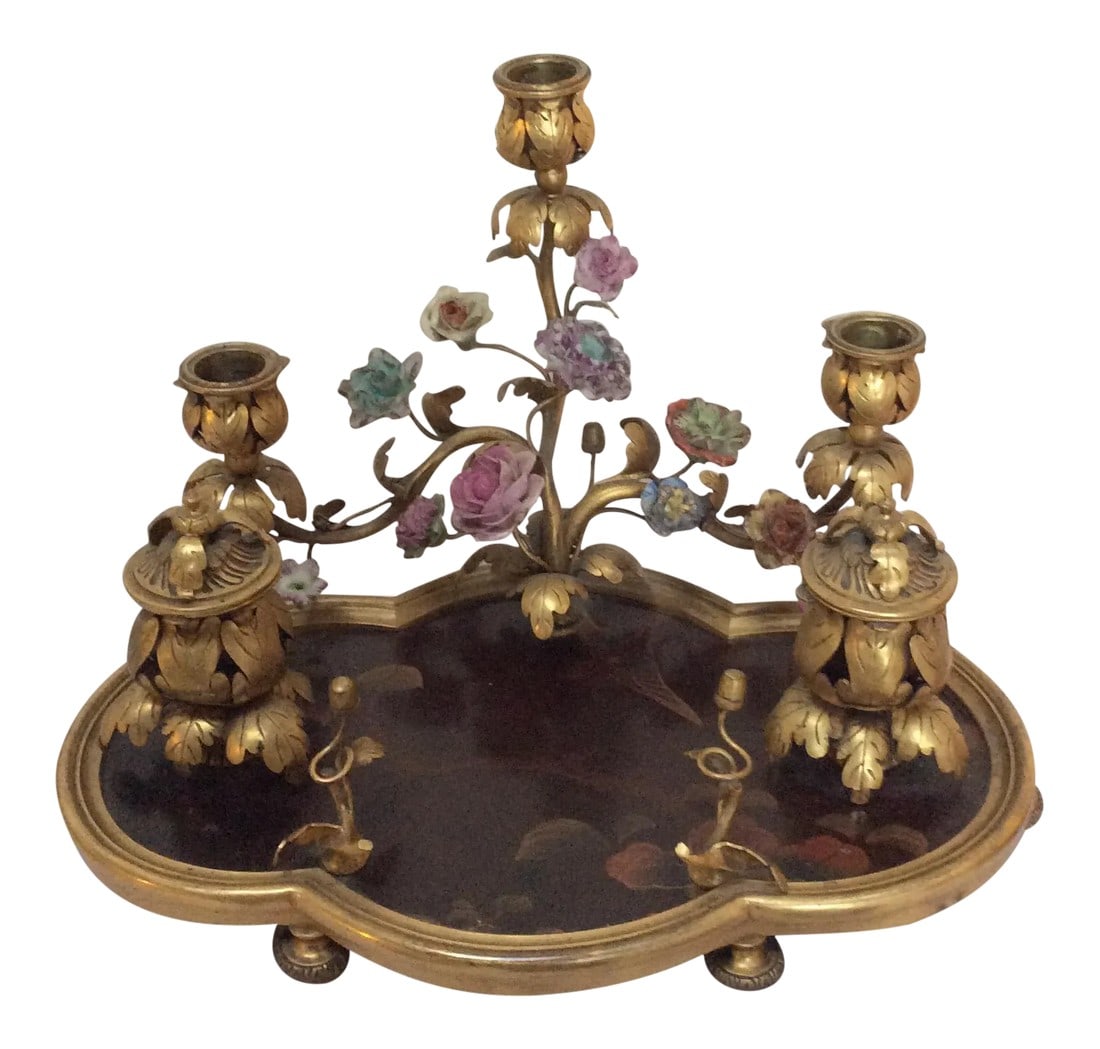 Late 19th Century French Lacquer & Bronze Encrier Inkwell (1 of 9)