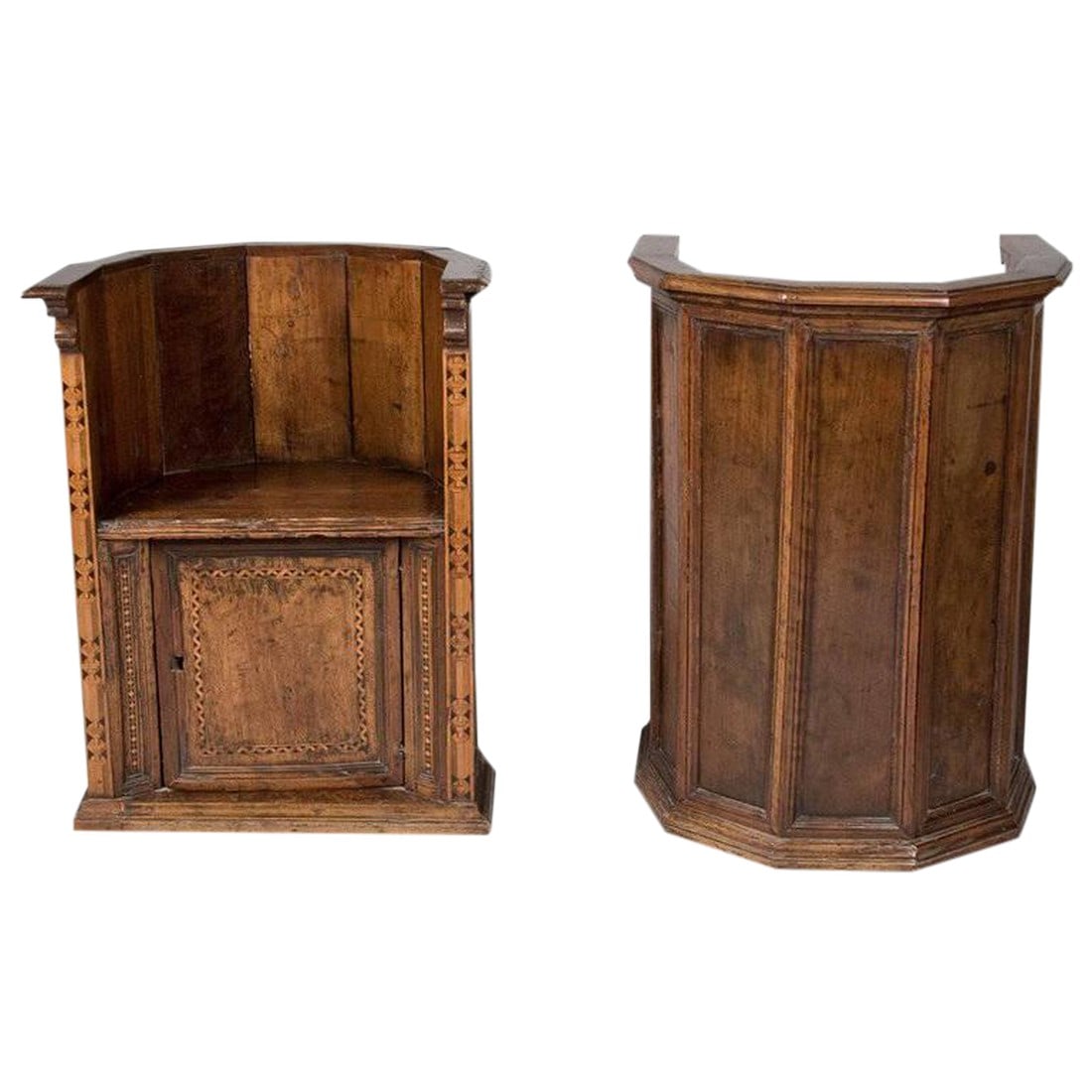 Late 16th to Early 17th Century Italian Renaissance Walnut Chairs - A Pair: A pair of Italian Renaissance walnut chairs. Pozzetto, Volpi Collection- Art Treasures of the Davanzati; These chairs are some of the earlier form of chairs and were most often found in Churches or