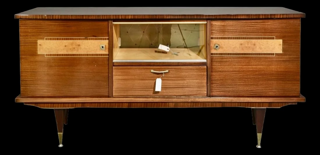 Mid-Century Modern Italian Sideboard in Mahogany With Maple Burl Inlay and Glass Display (1 of 7)