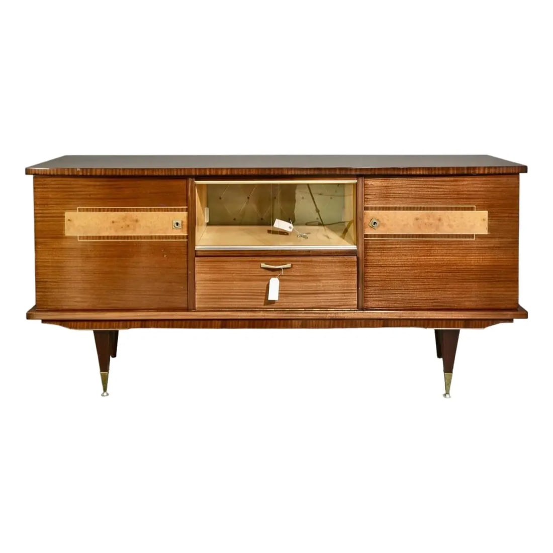 Mid-Century Modern Italian Sideboard in Mahogany With Maple Burl Inlay and Glass Display - 2