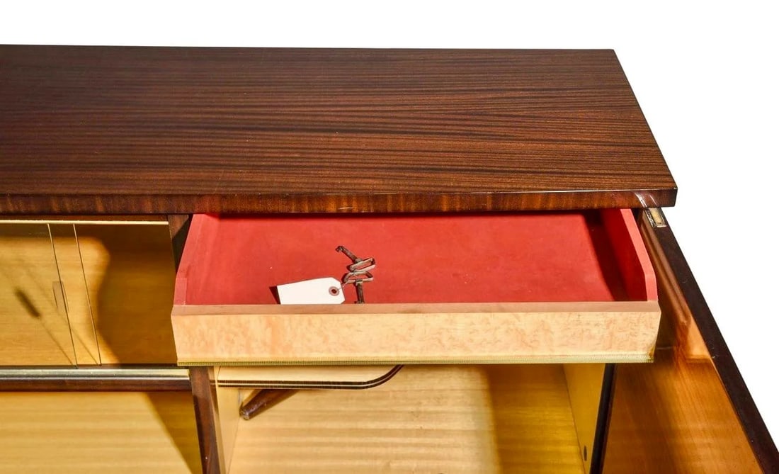 Mid-Century Modern Italian Sideboard in Mahogany With Maple Burl Inlay and Glass Display - 3