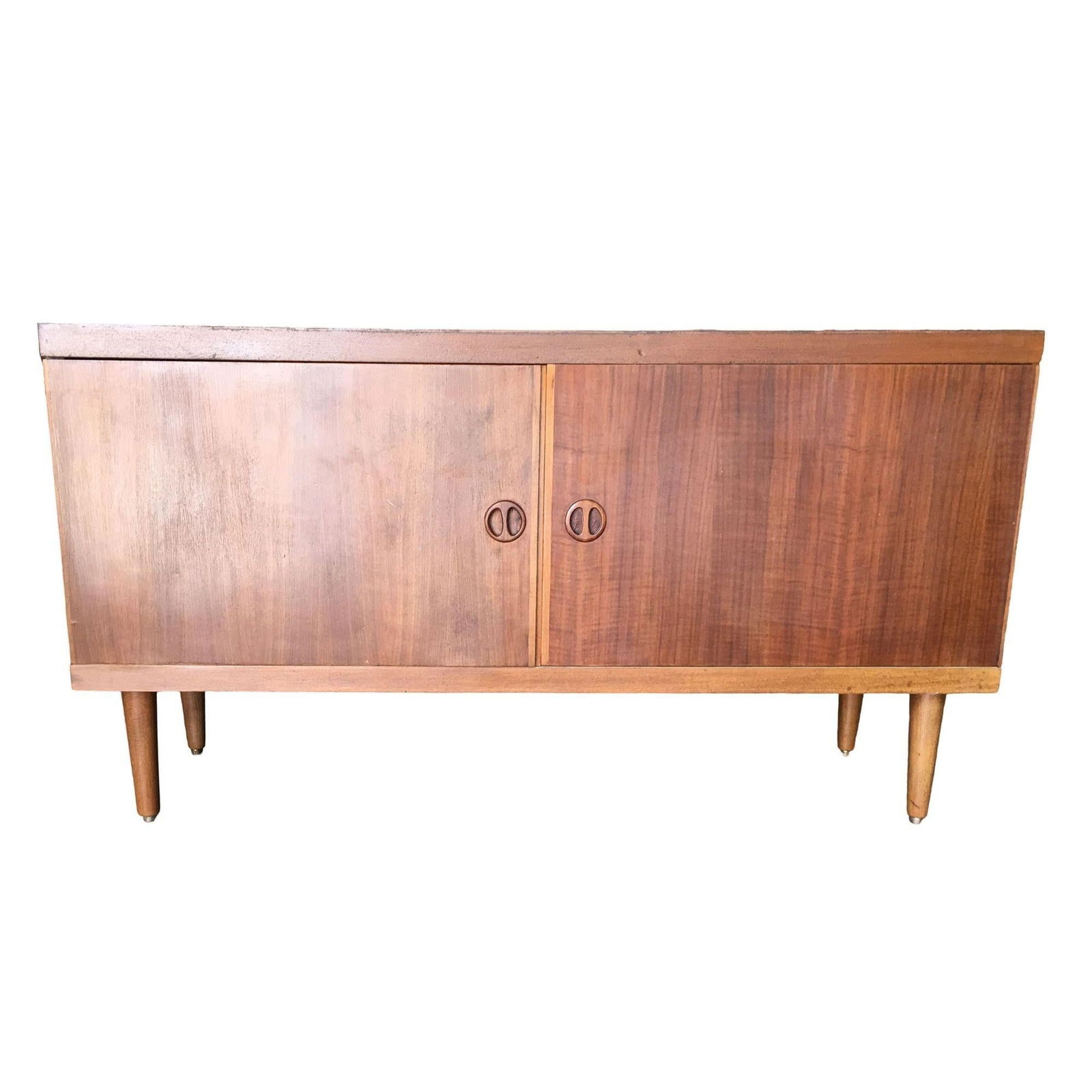 Danish Modern Rose Stained Credenza Cabinet with Sculpted Pig Nose Pulls - 14