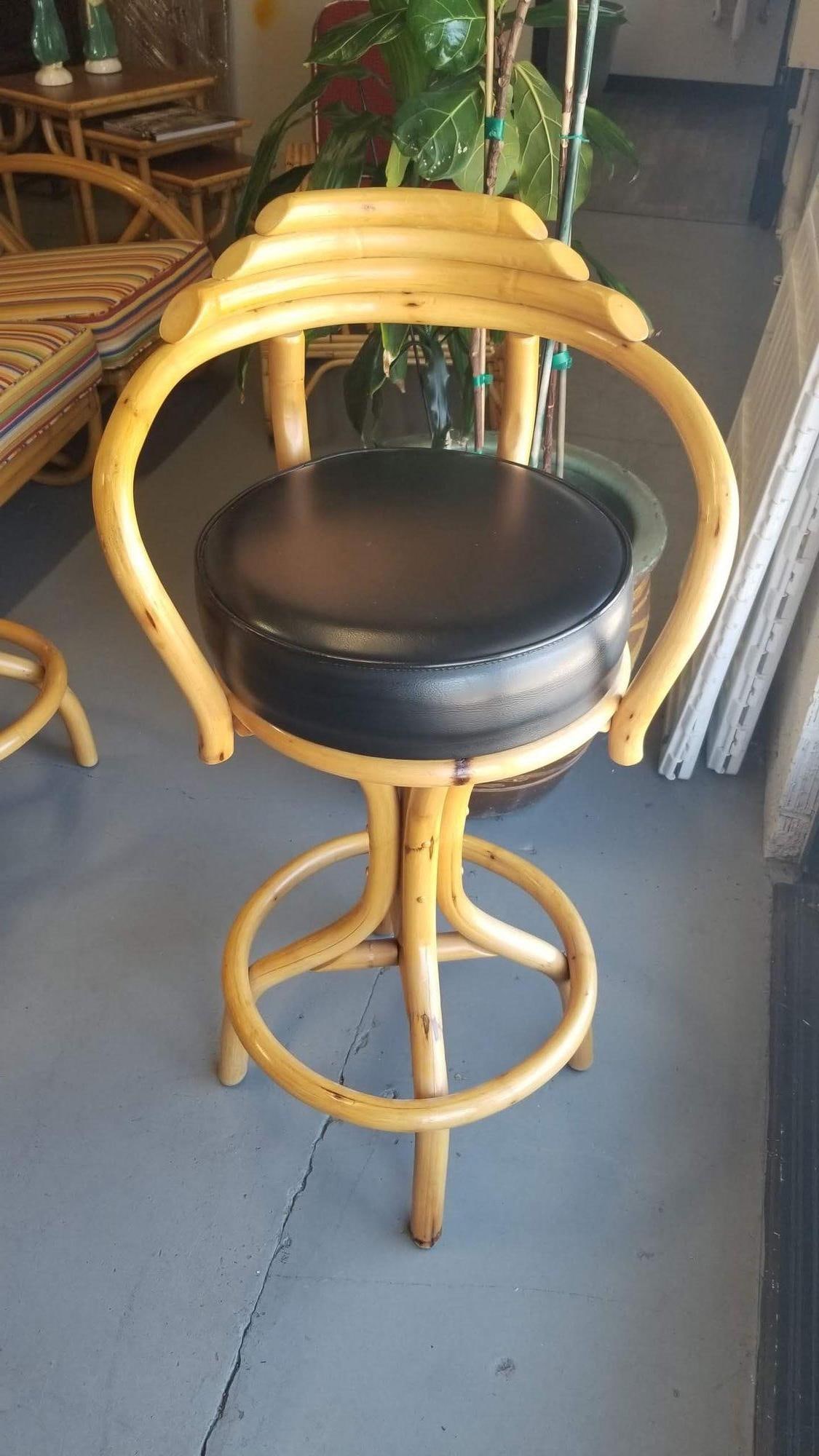 Restored Rattan Single Strand Set of Three Bar Stools - 10