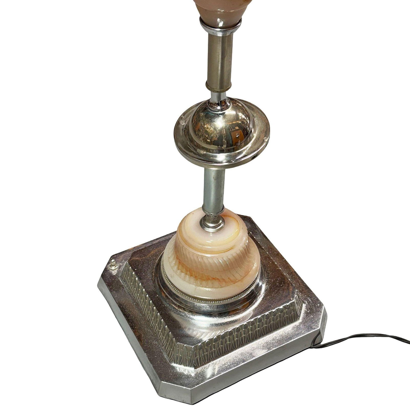 Light Up Chrome Streamline Art Deco Drink Side Glass Top Table w/ Art Glass Base - 10