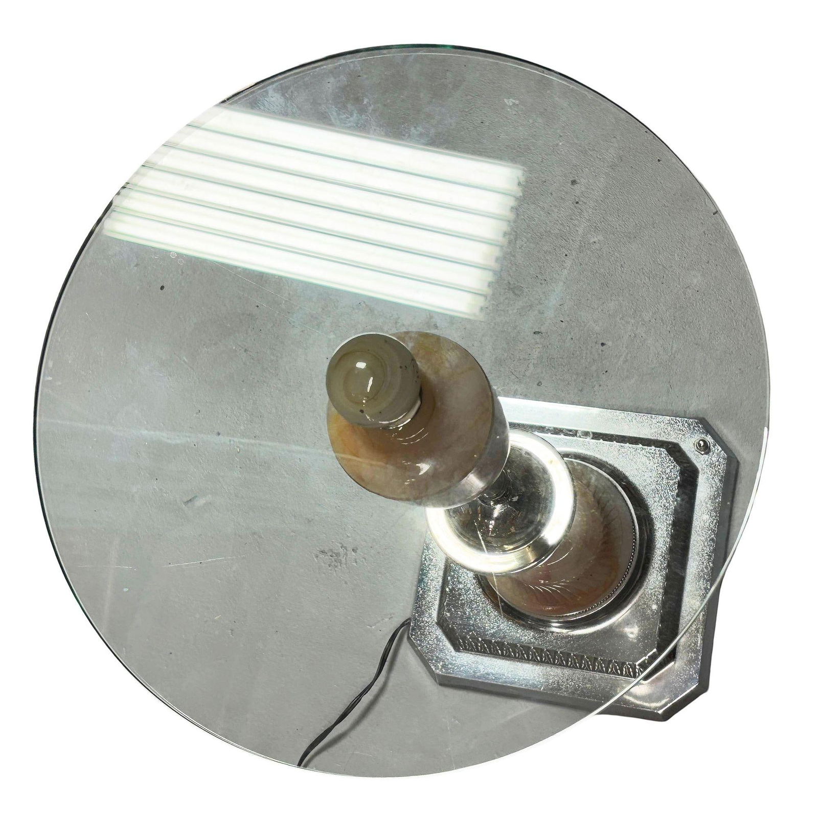 Light Up Chrome Streamline Art Deco Drink Side Glass Top Table w/ Art Glass Base - 12