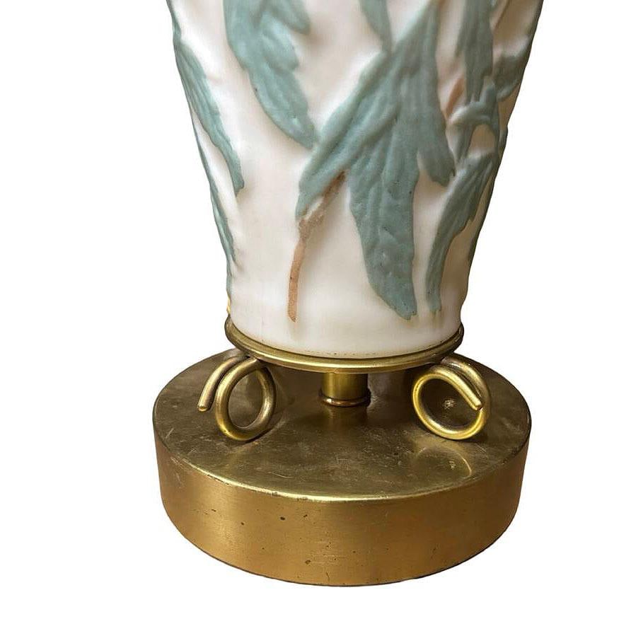 1926 Vintage Phoenix Consolidated Satin Glass Vase Lamp, Peonies w/ Leaves - 10