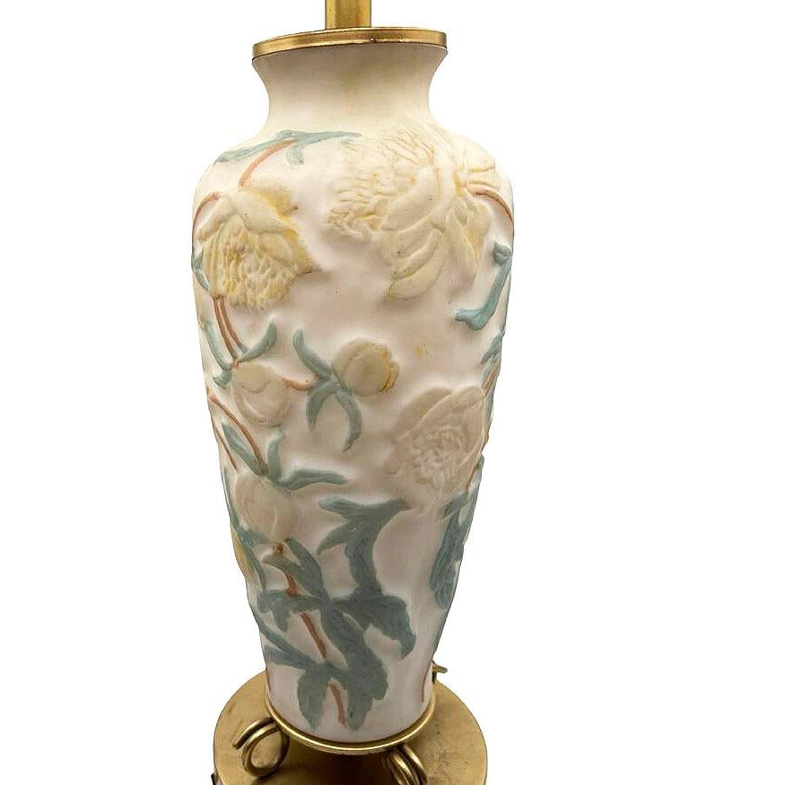 1926 Vintage Phoenix Consolidated Satin Glass Vase Lamp, Peonies w/ Leaves - 14