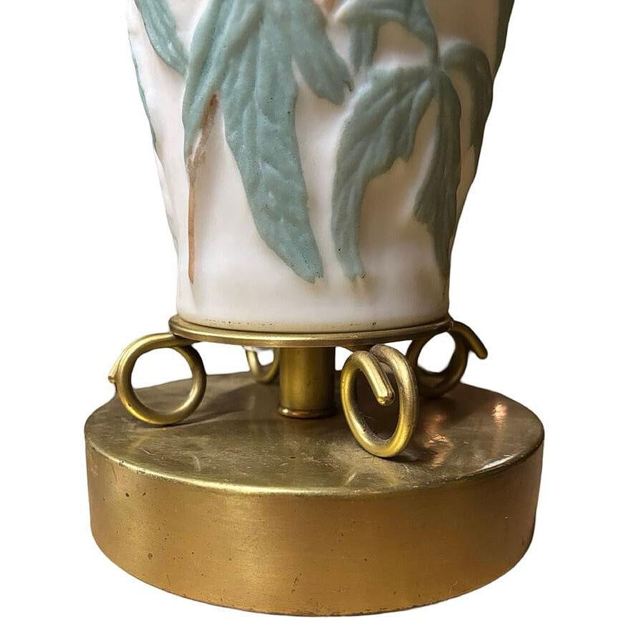 1926 Vintage Phoenix Consolidated Satin Glass Vase Lamp, Peonies w/ Leaves - 19