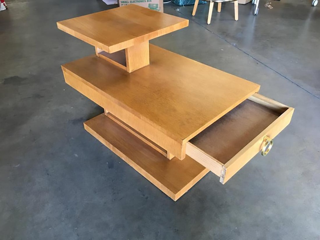 Large Architectonic Side Table with Bronze Pull by Lane - 16