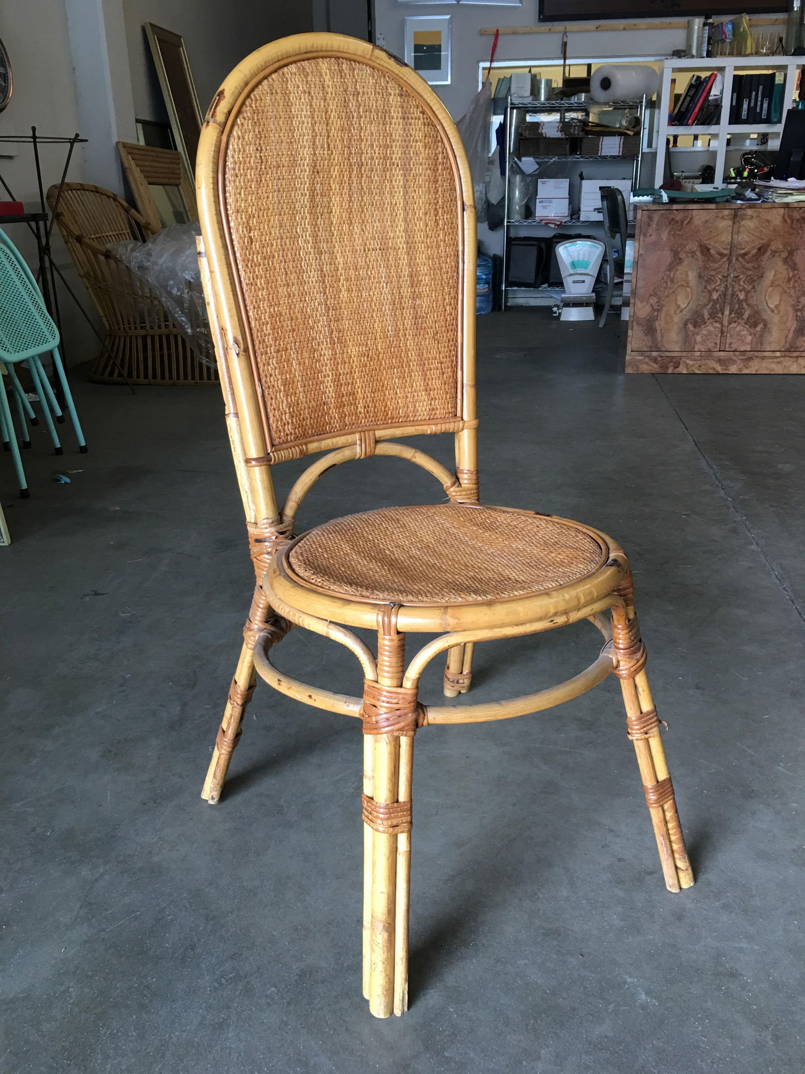 Restored Rattan Side Chair with Large Wicker Fan Back and Seat - 12