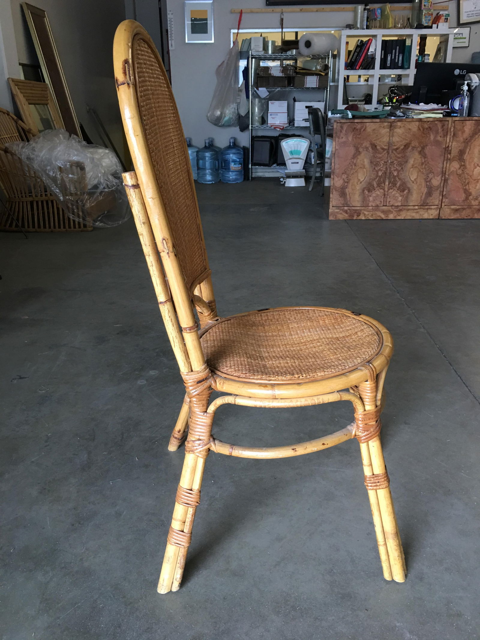 Restored Rattan Side Chair with Large Wicker Fan Back and Seat - 13
