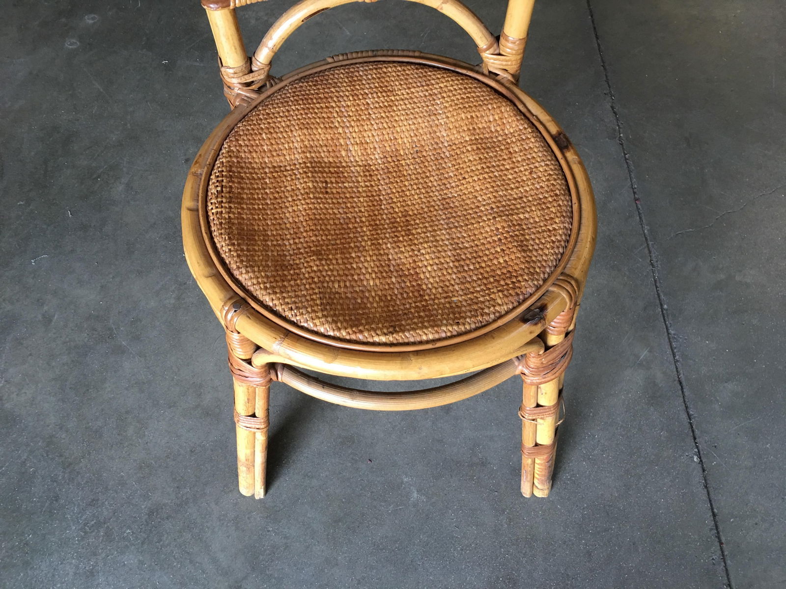 Restored Rattan Side Chair with Large Wicker Fan Back and Seat - 18