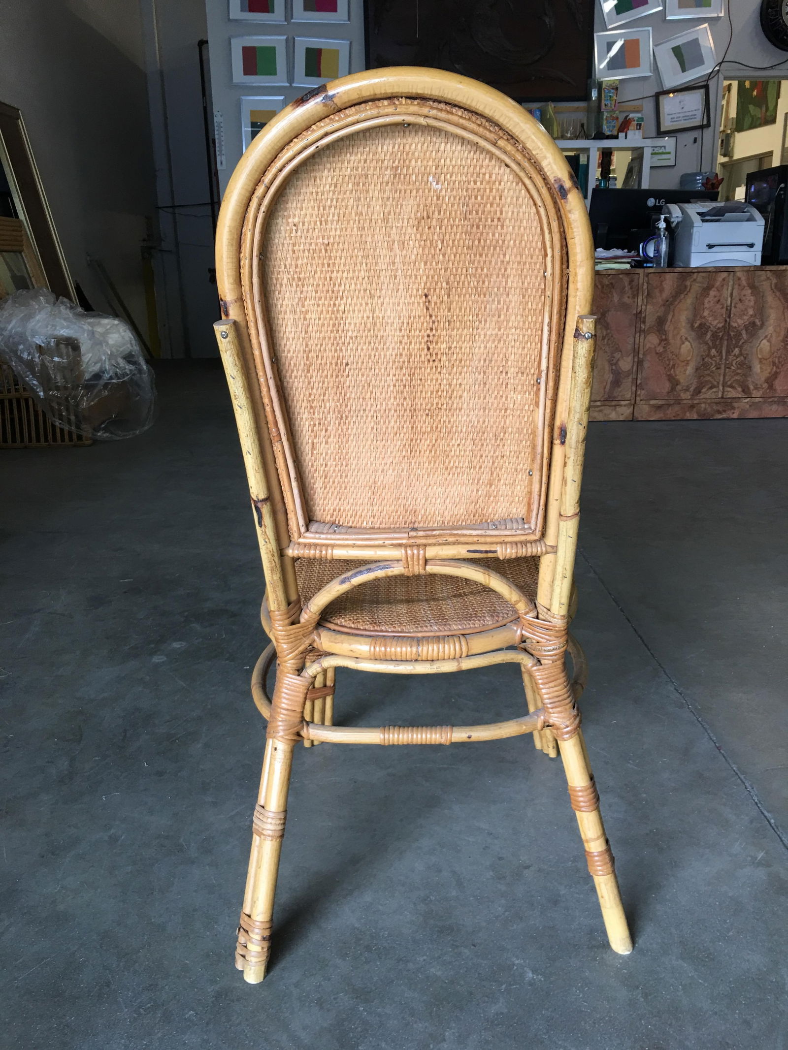 Restored Rattan Side Chair with Large Wicker Fan Back and Seat - 3