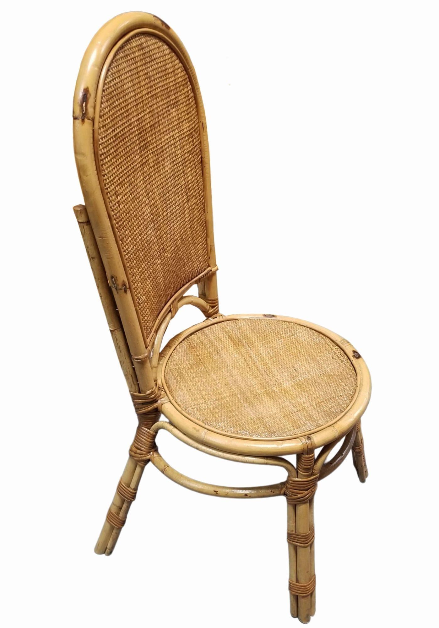 Restored Rattan Side Chair with Large Wicker Fan Back and Seat - 8