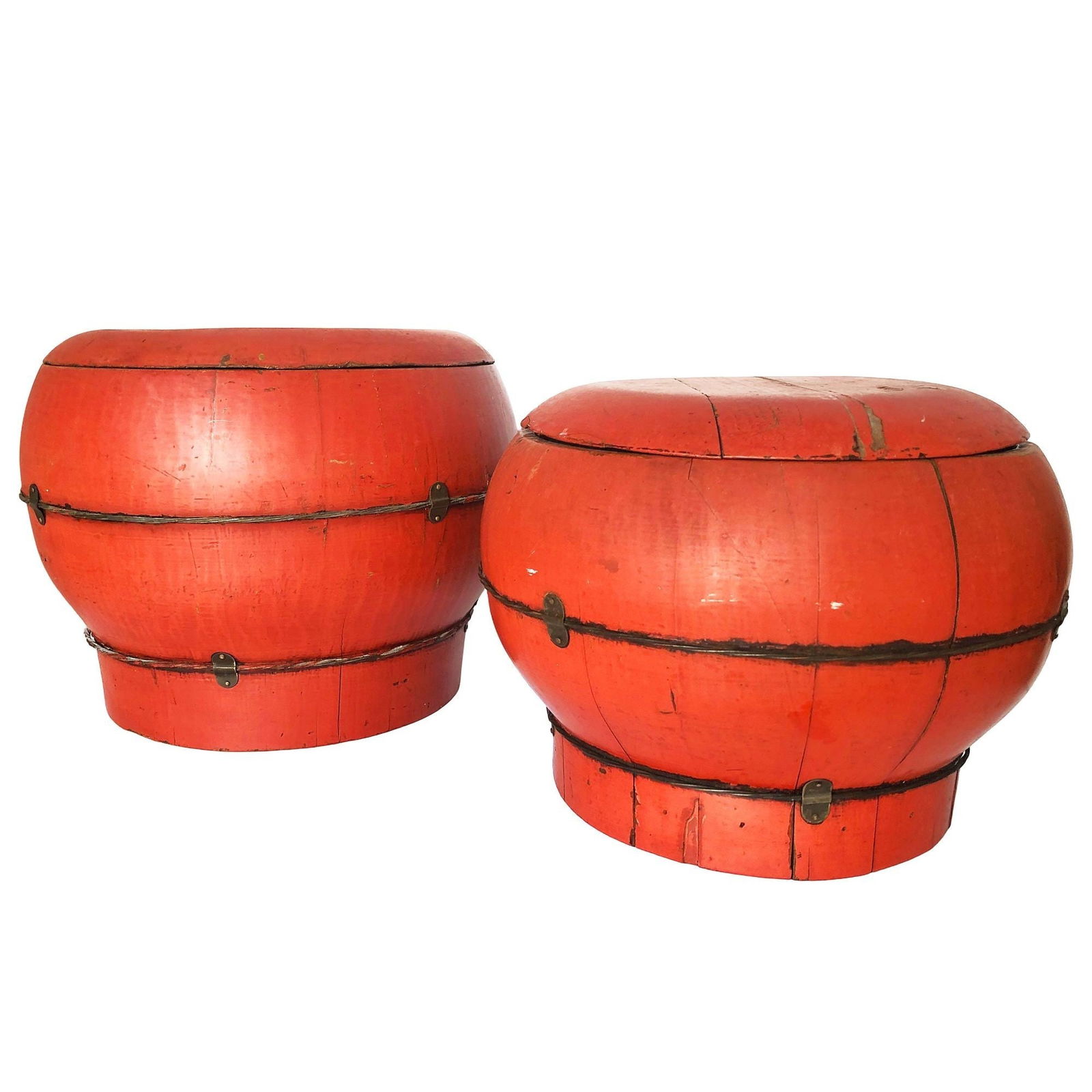 Chinese Red Lacquered Wood Rice Bucket Decorative Box with Lid (1 of 18)