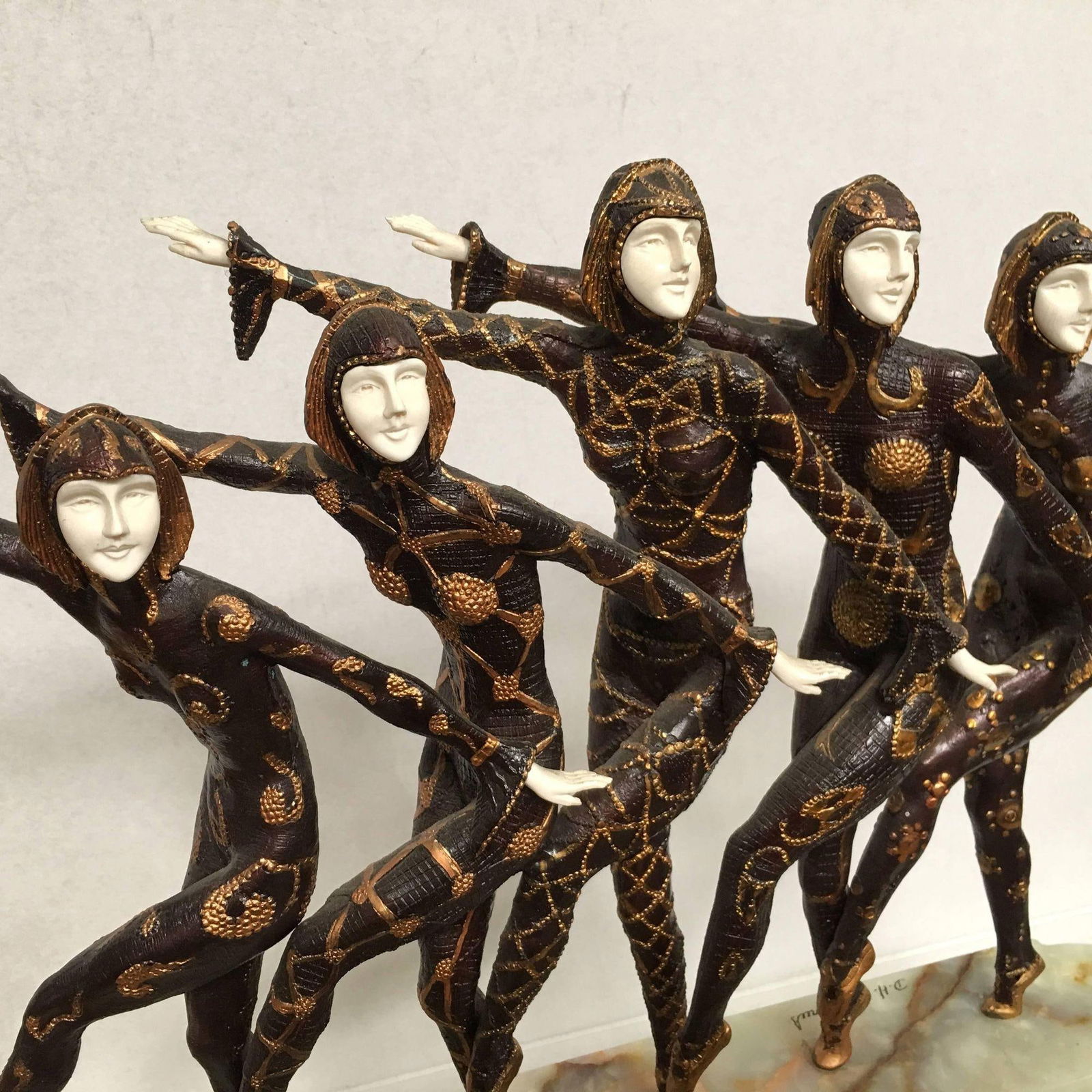 Large Art Deco Sculpture of Five Chiparus Style Dancers with a Marble Base - 11