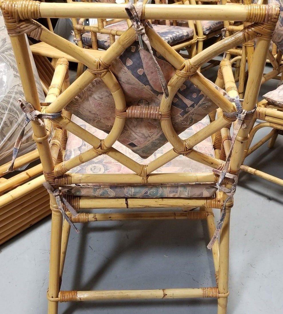 Restored Rattan Chippendale Style Dining Chairs with Diamond Back, Set of 7 - 10
