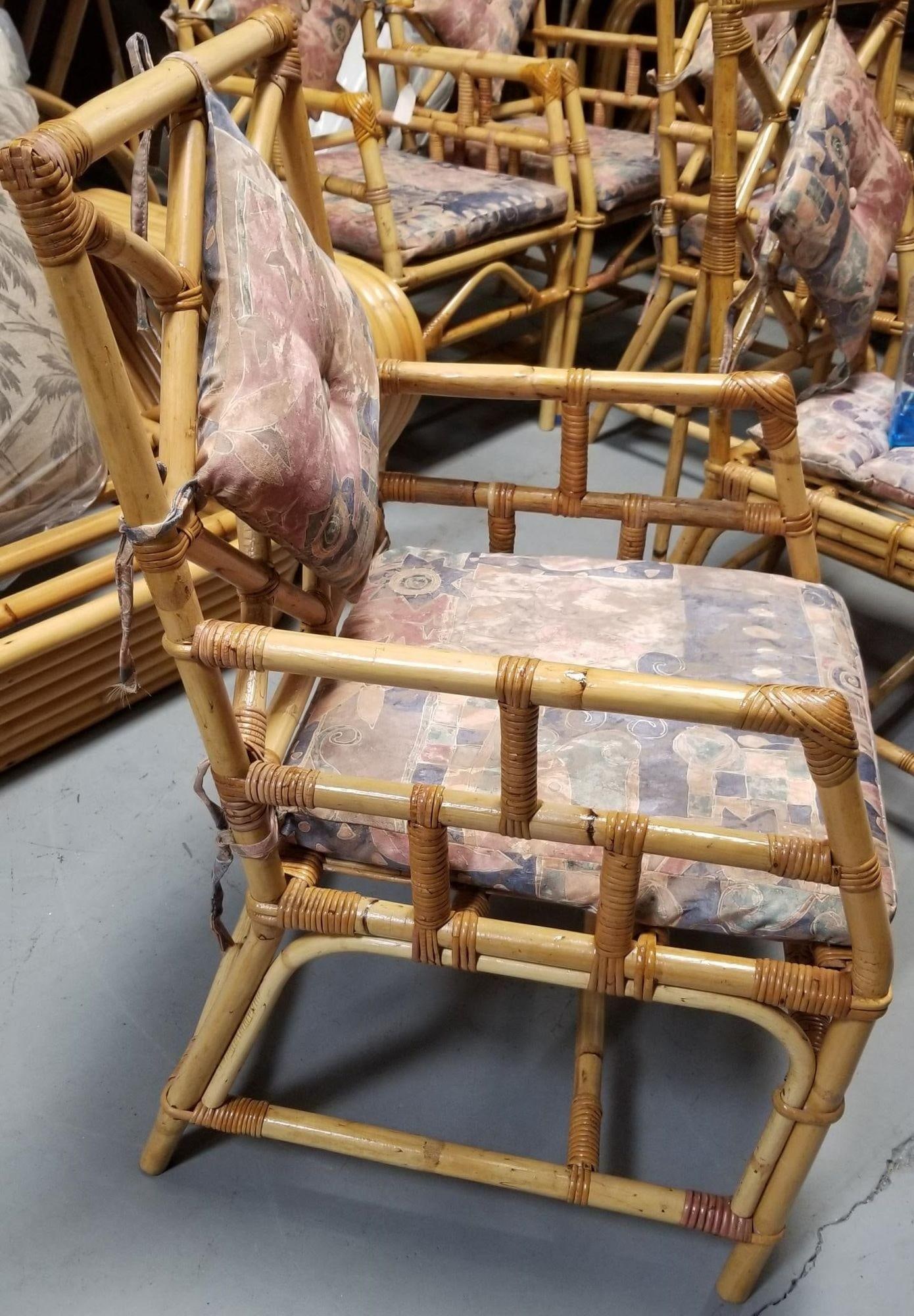 Restored Rattan Chippendale Style Dining Chairs with Diamond Back, Set of 7 - 11