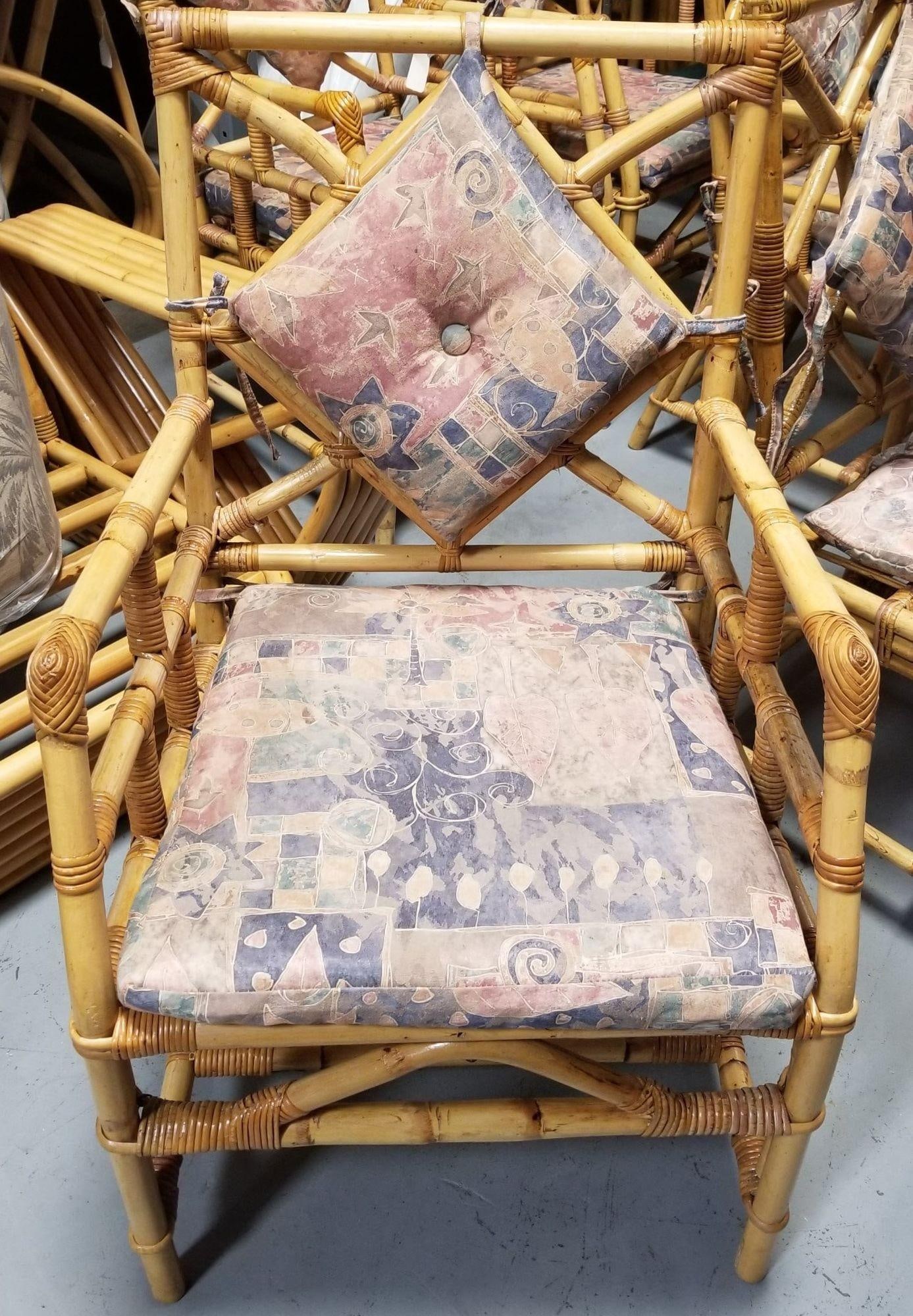 Restored Rattan Chippendale Style Dining Chairs with Diamond Back, Set of 7 - 13