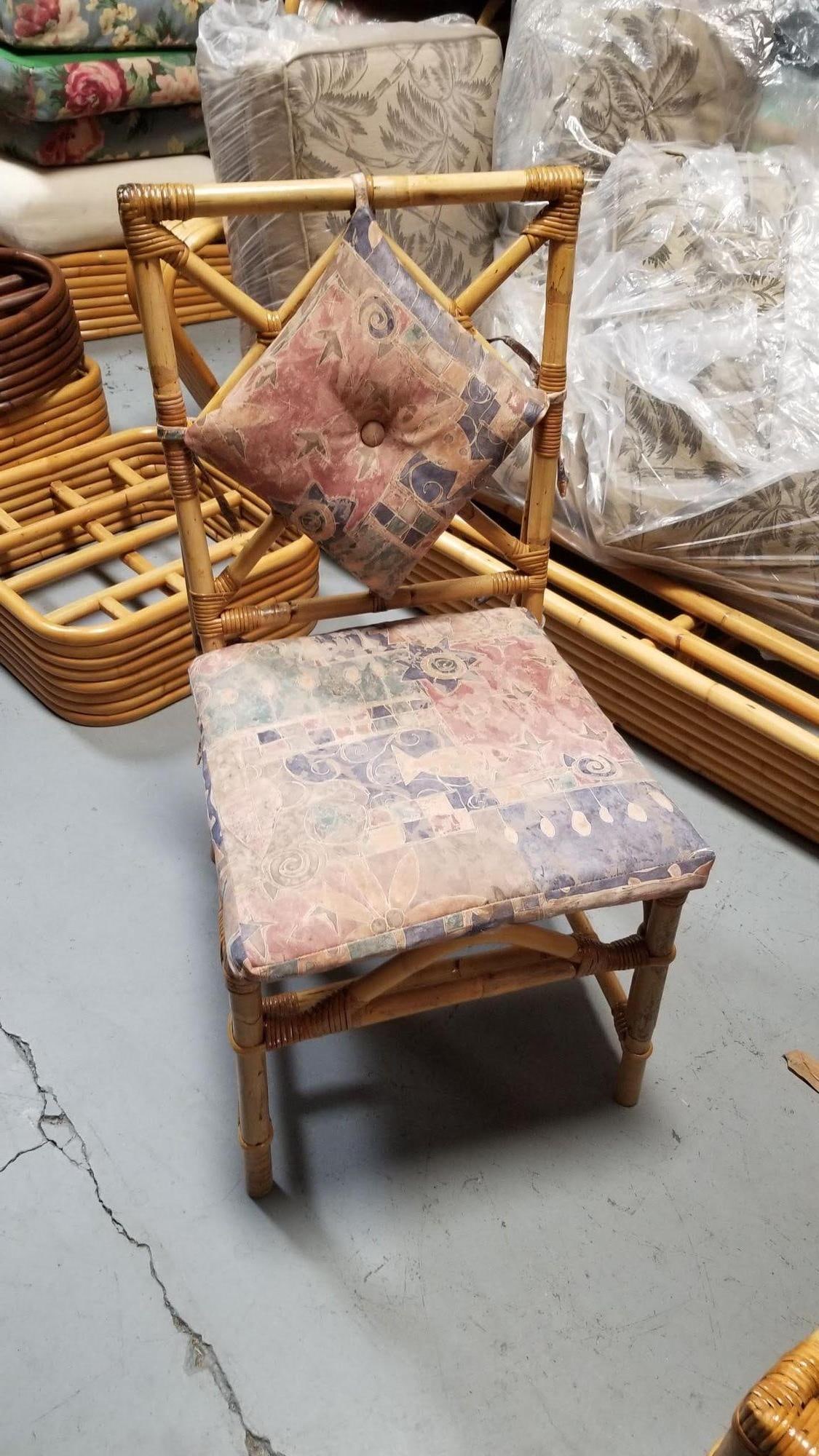 Restored Rattan Chippendale Style Dining Chairs with Diamond Back, Set of 7 - 6