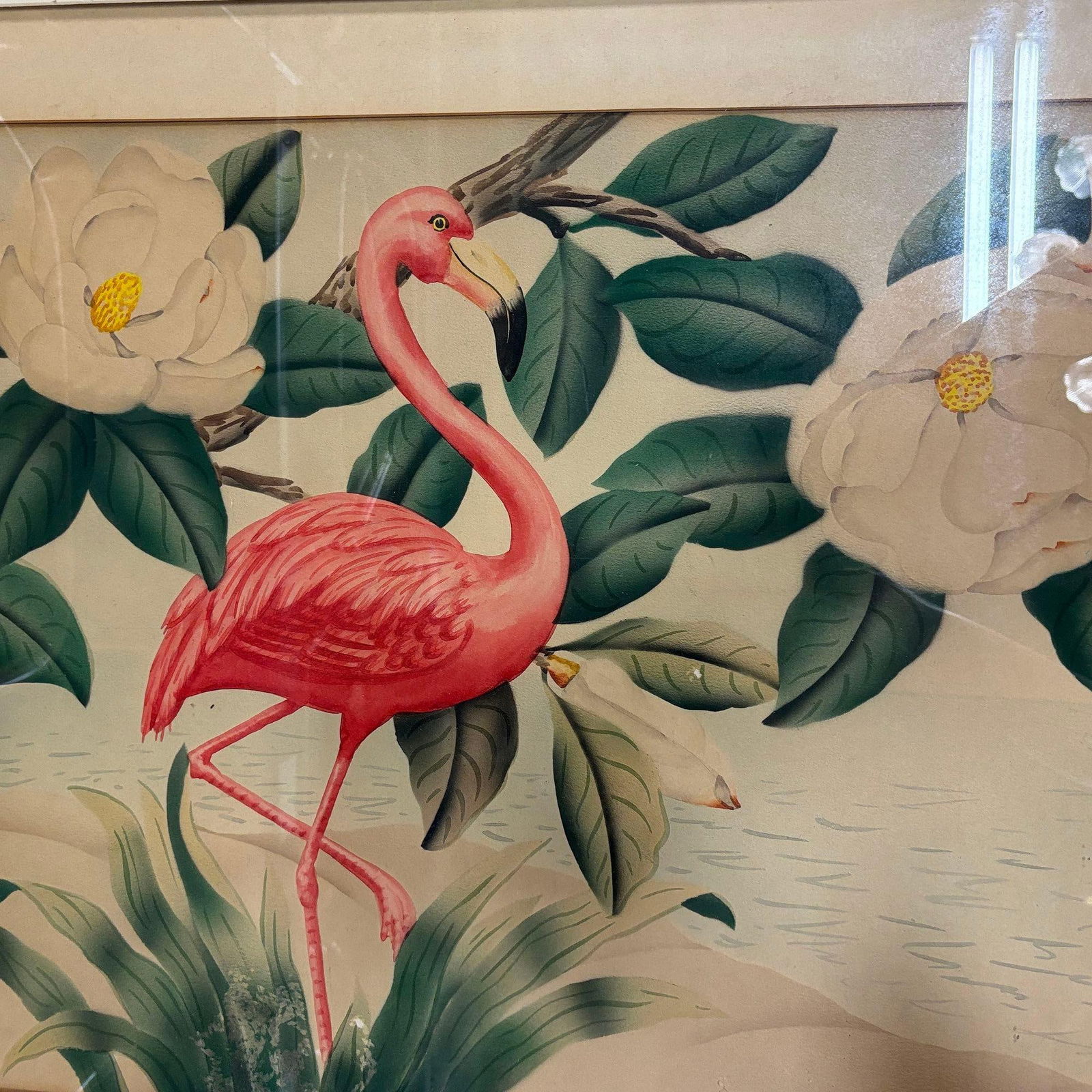 Pink Flamingo Watercolor Painting on Paper Signed by Shirrell Graves, Framed - 16