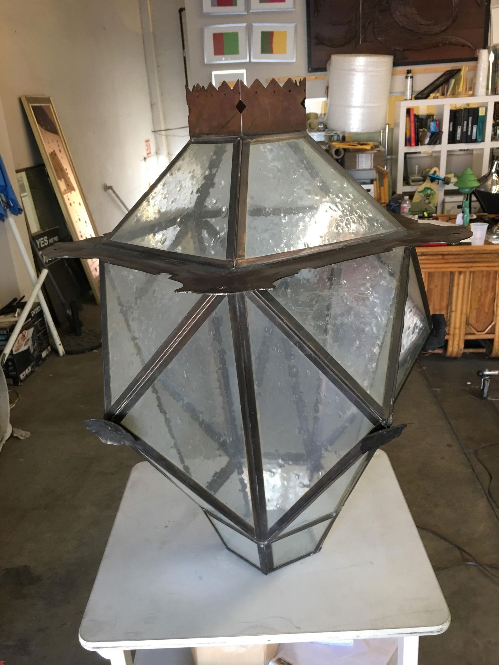 Large Geometric Bronze and Copper Lantern in the Style of Lyman Drake - 18