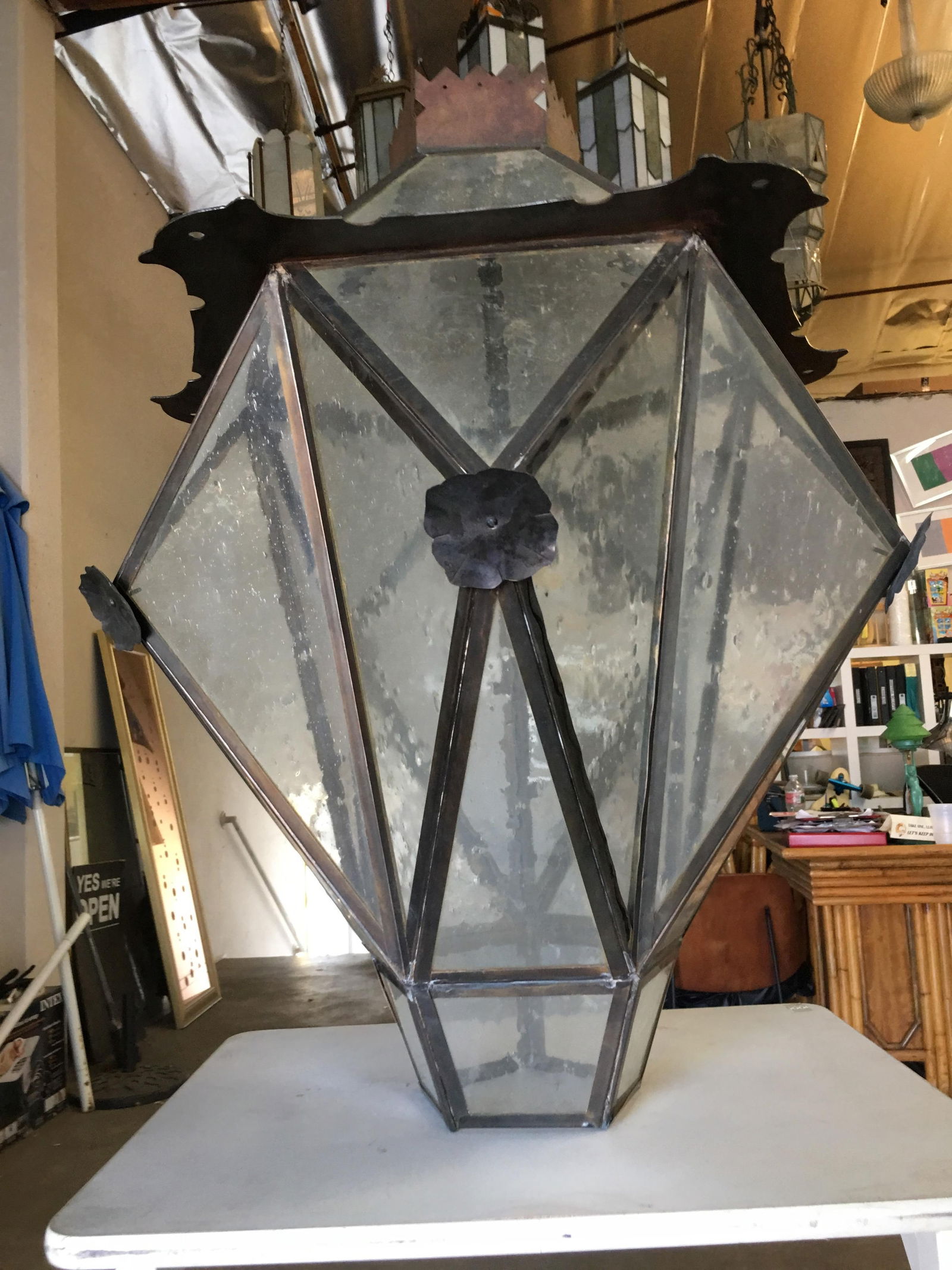 Large Geometric Bronze and Copper Lantern in the Style of Lyman Drake - 2
