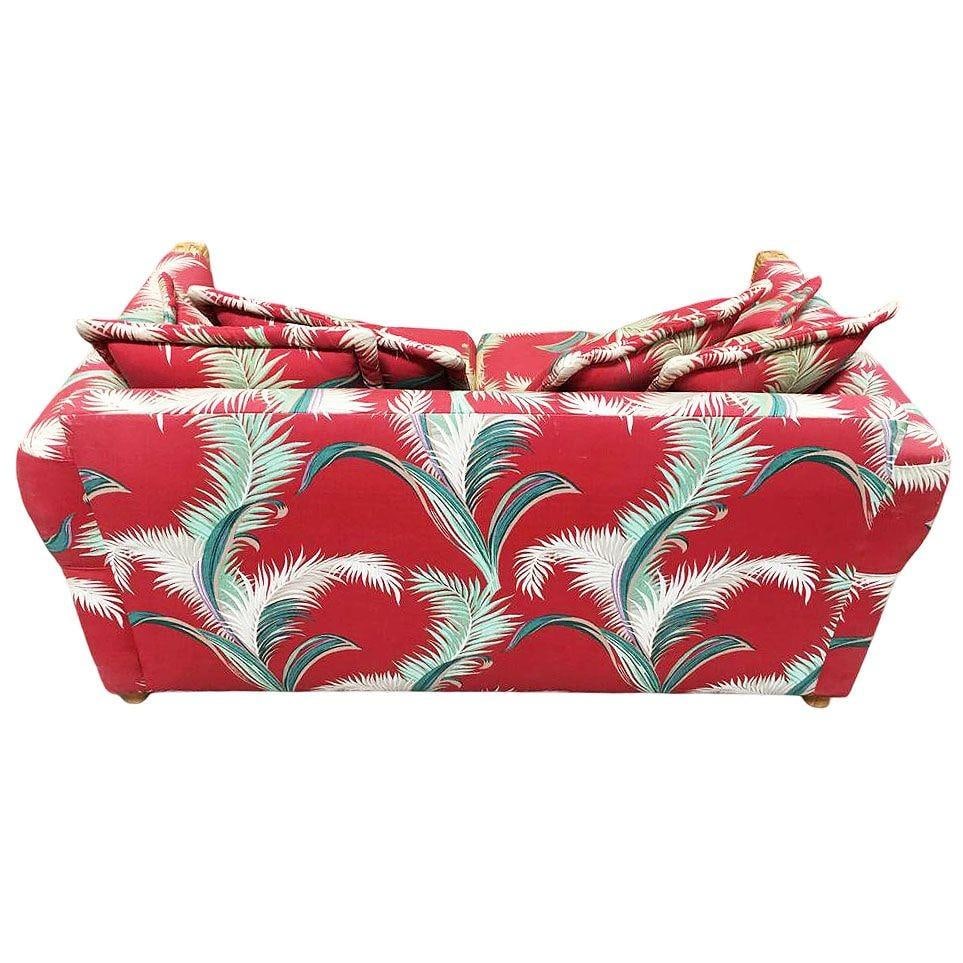 Restored "Big King" Plush Over Stuffed Rattan Settee Sofa W/ 4 Strand Arms, Pair - 12