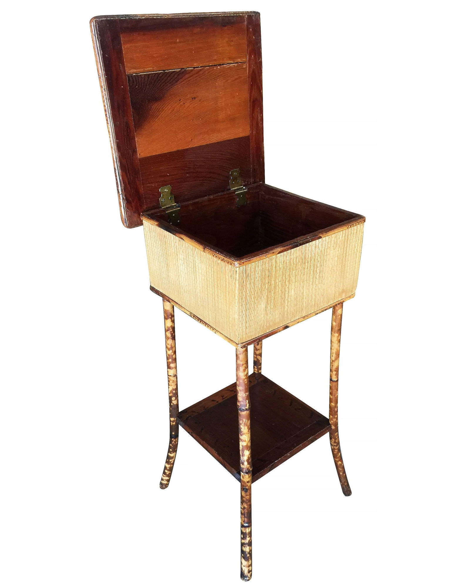 Restored Antique Tiger Bamboo Pedestal with Storage Box - 18