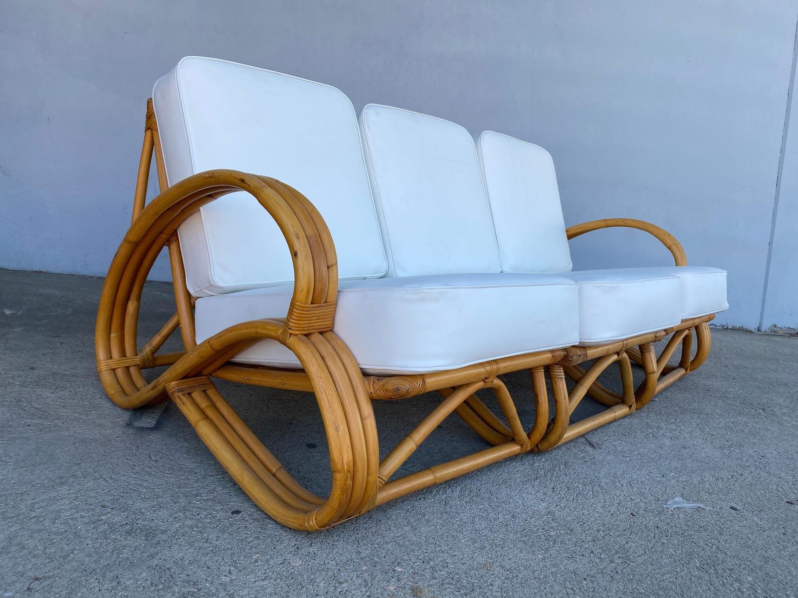 Rare "S Arm" 3-Strand Rattan Sofa and Lounge Chair Living Room Set - 10