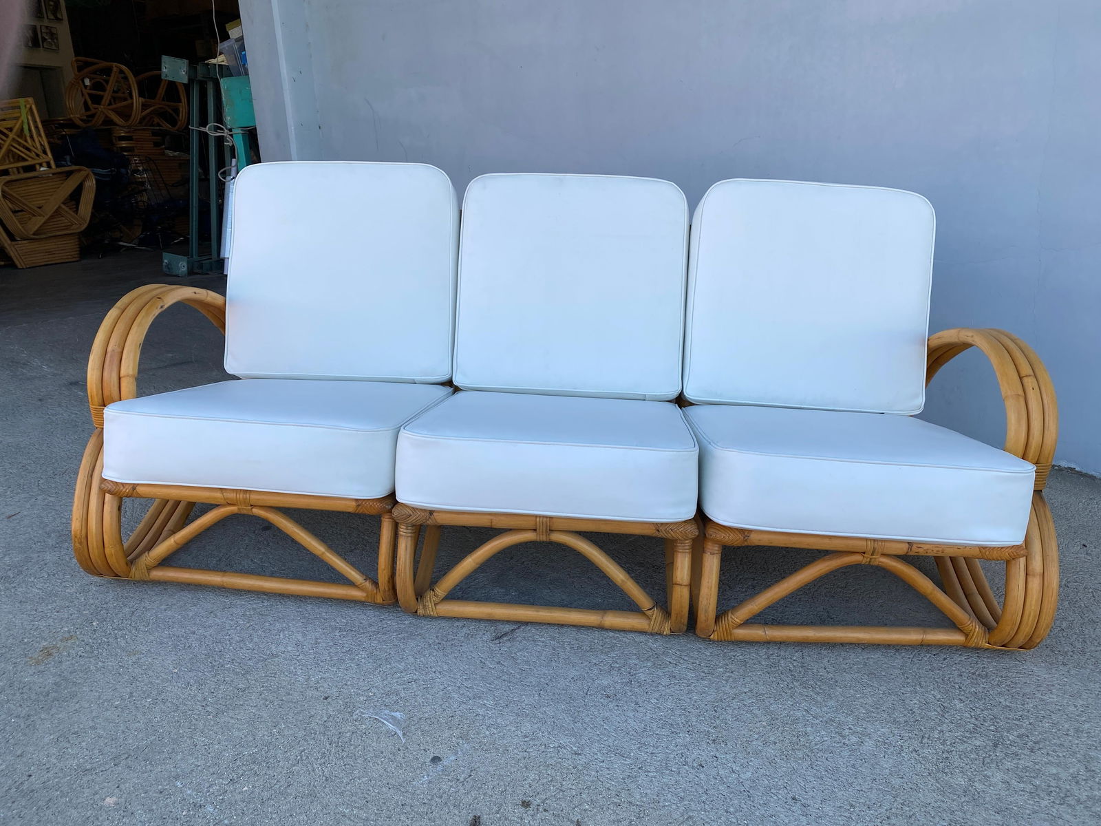 Rare "S Arm" 3-Strand Rattan Sofa and Lounge Chair Living Room Set - 11