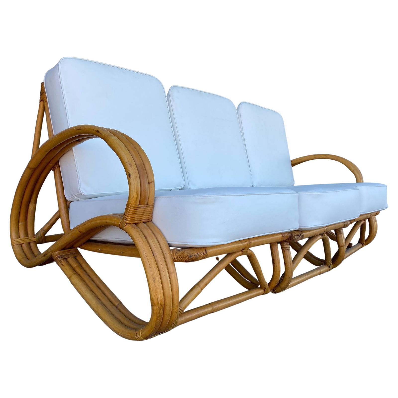 Rare "S Arm" 3-Strand Rattan Sofa and Lounge Chair Living Room Set - 8